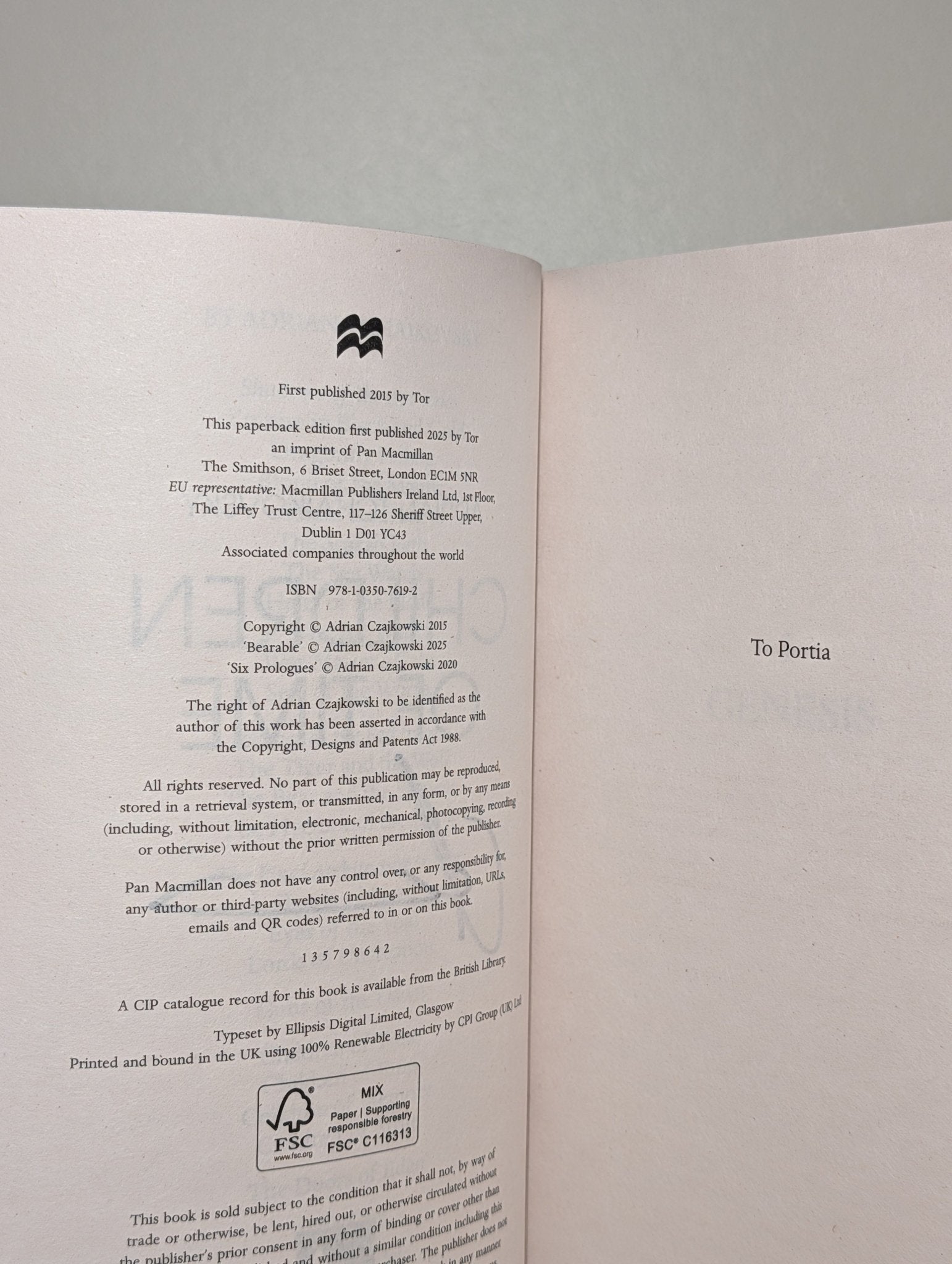 Children of Time; Children of Ruin; Children of Memory by Adrian Tchaikovsky (Signed Set) - Fialta Books