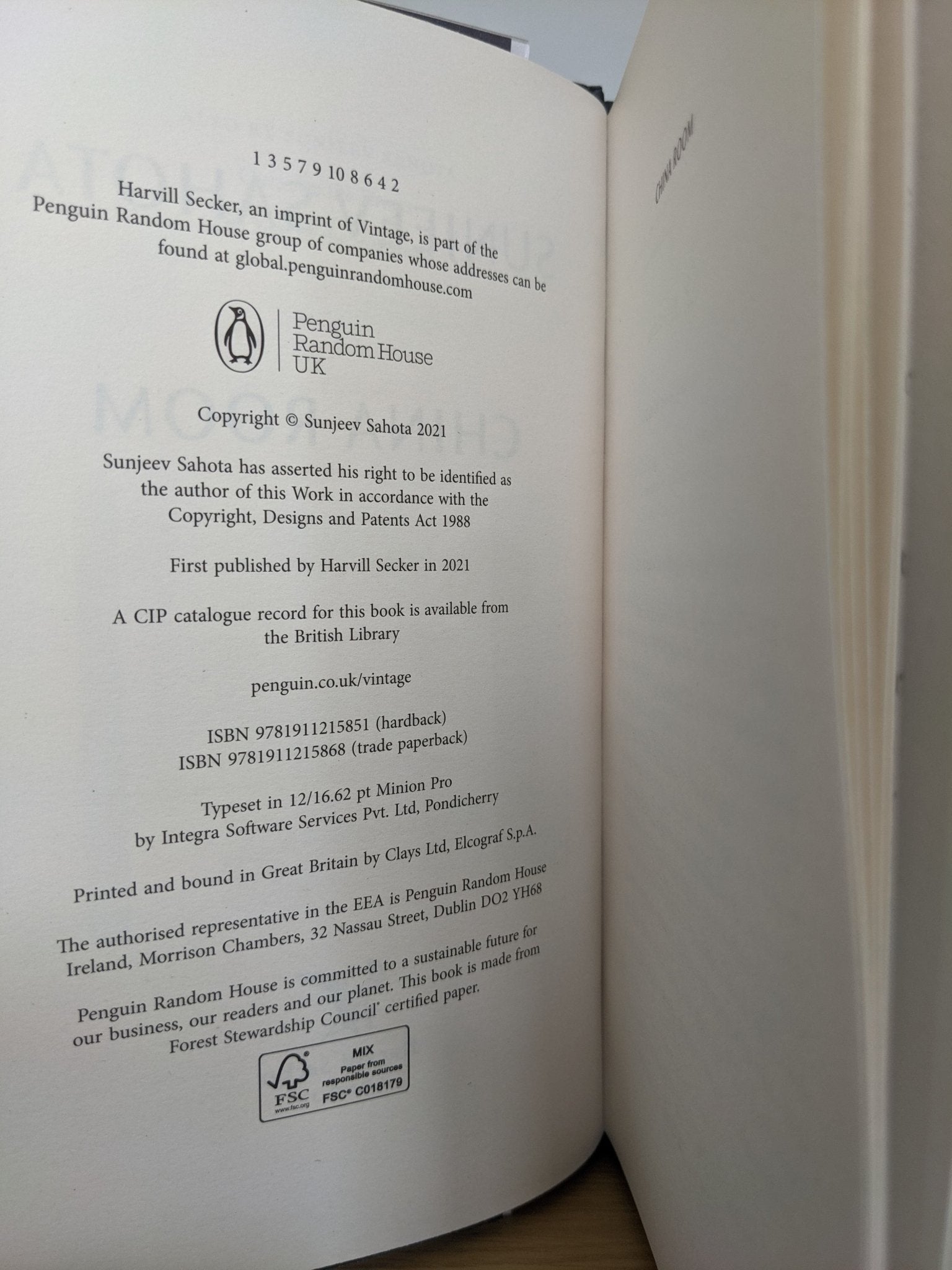 China Room by Sunjeev Sahota (Signed First Edition) - Fialta Books