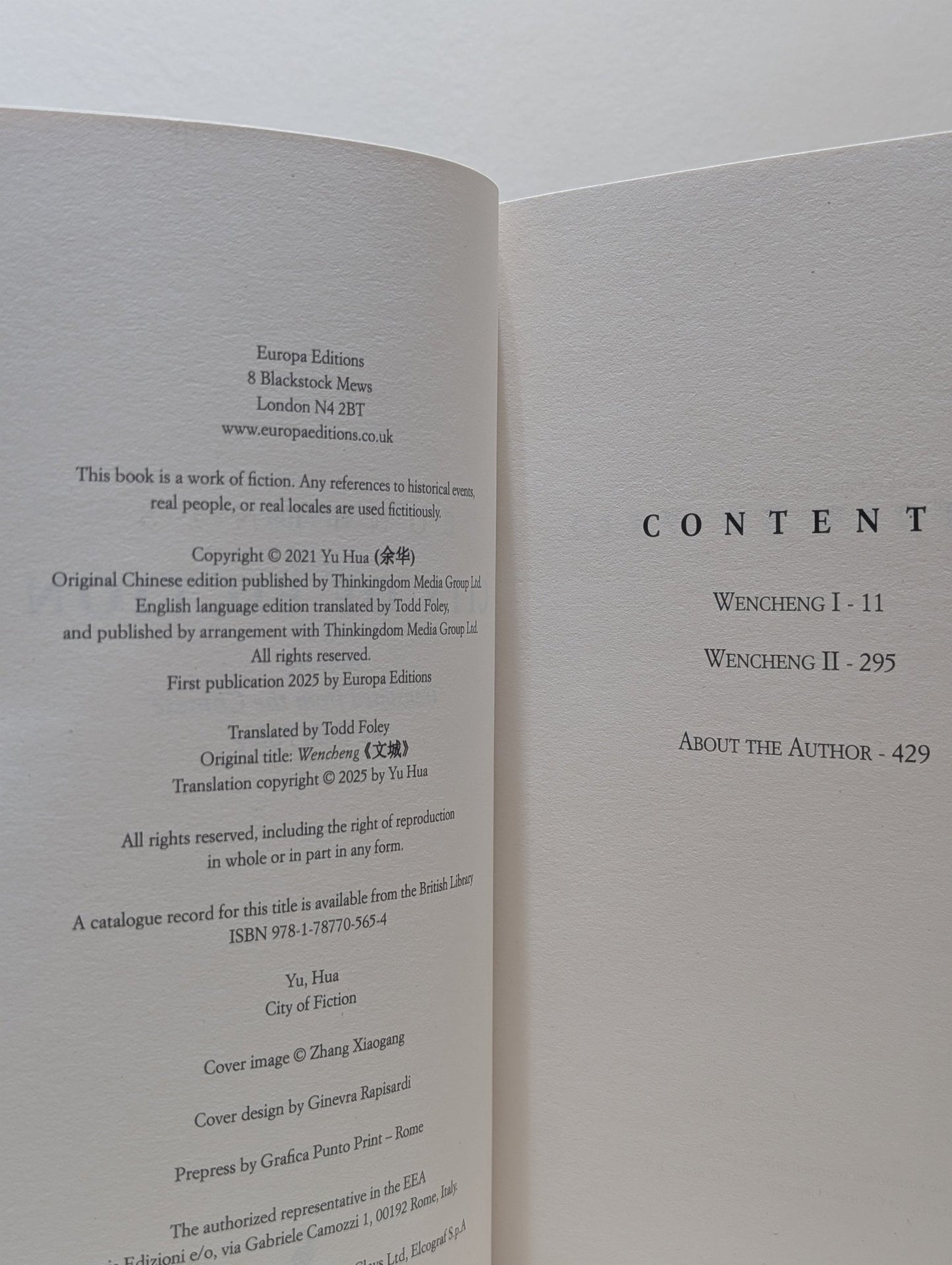 City of Fiction by Yu Hua (Signed First Edition) - Fialta Books