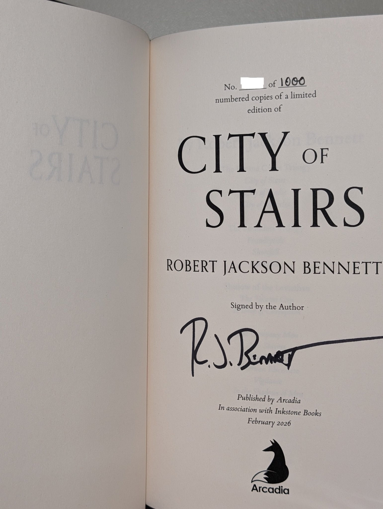 City of Stairs by Robert Jackson Bennett (Signed Numbered with sprayed edges) - Fialta Books