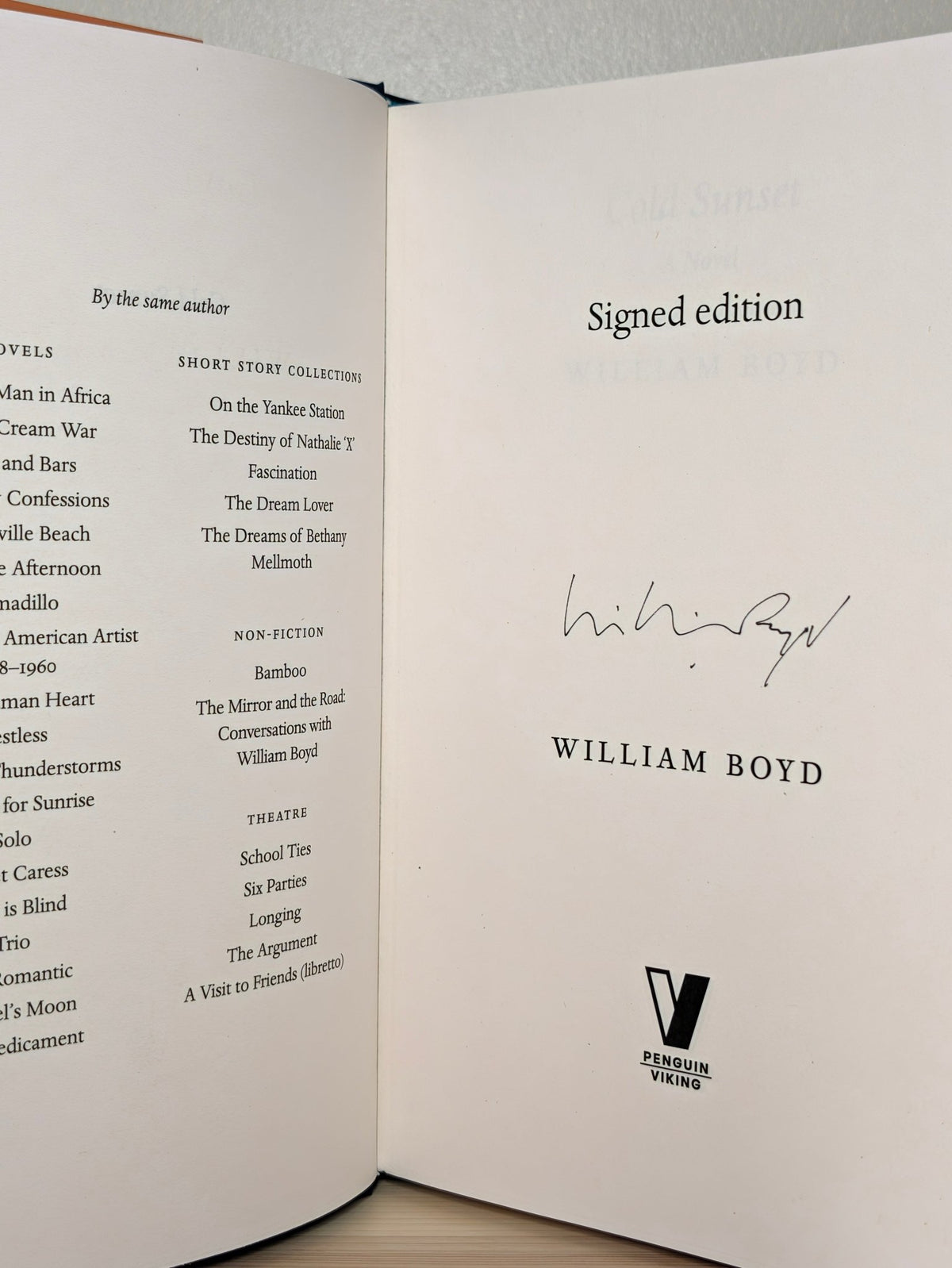 Cold Sunset by William Boyd (Signed First Edition) - Fialta Books