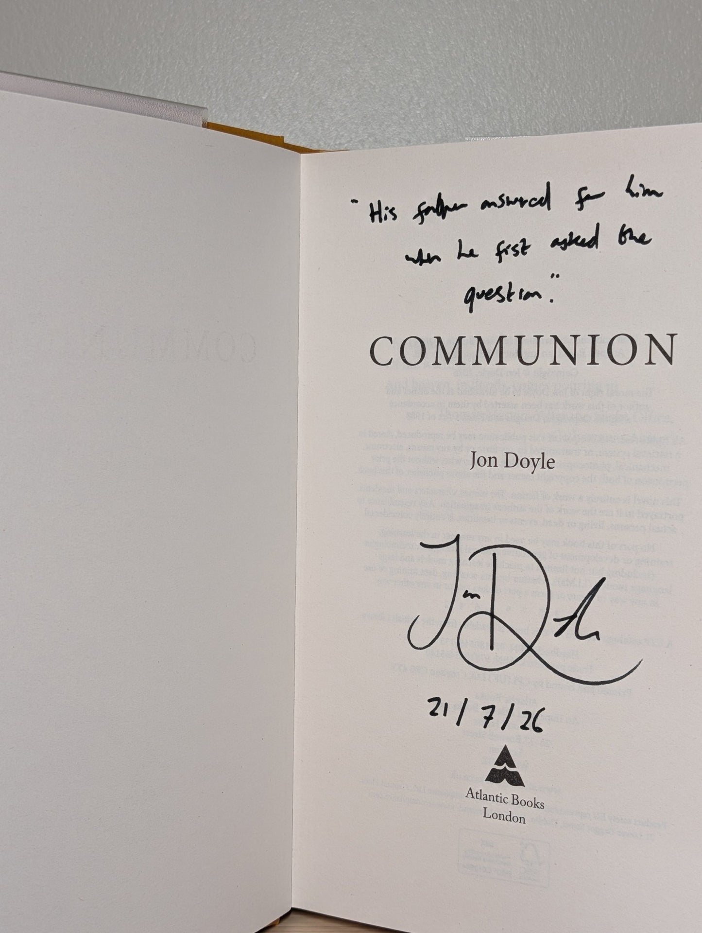 Communion by Jon Doyle (Signed Lined First Edition) - Fialta Books