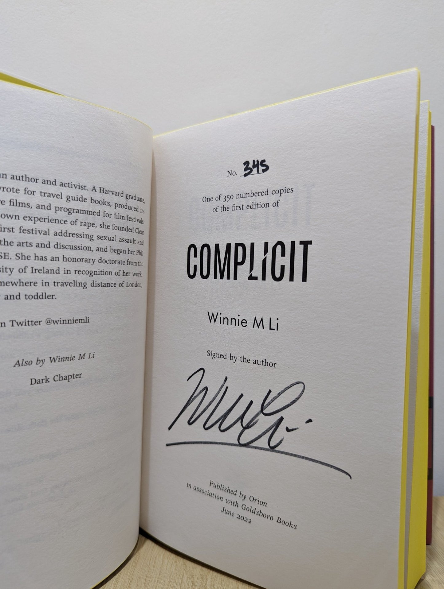 Complicit by Winnie M Li (Signed First Edition with sprayed edges) - Fialta Books