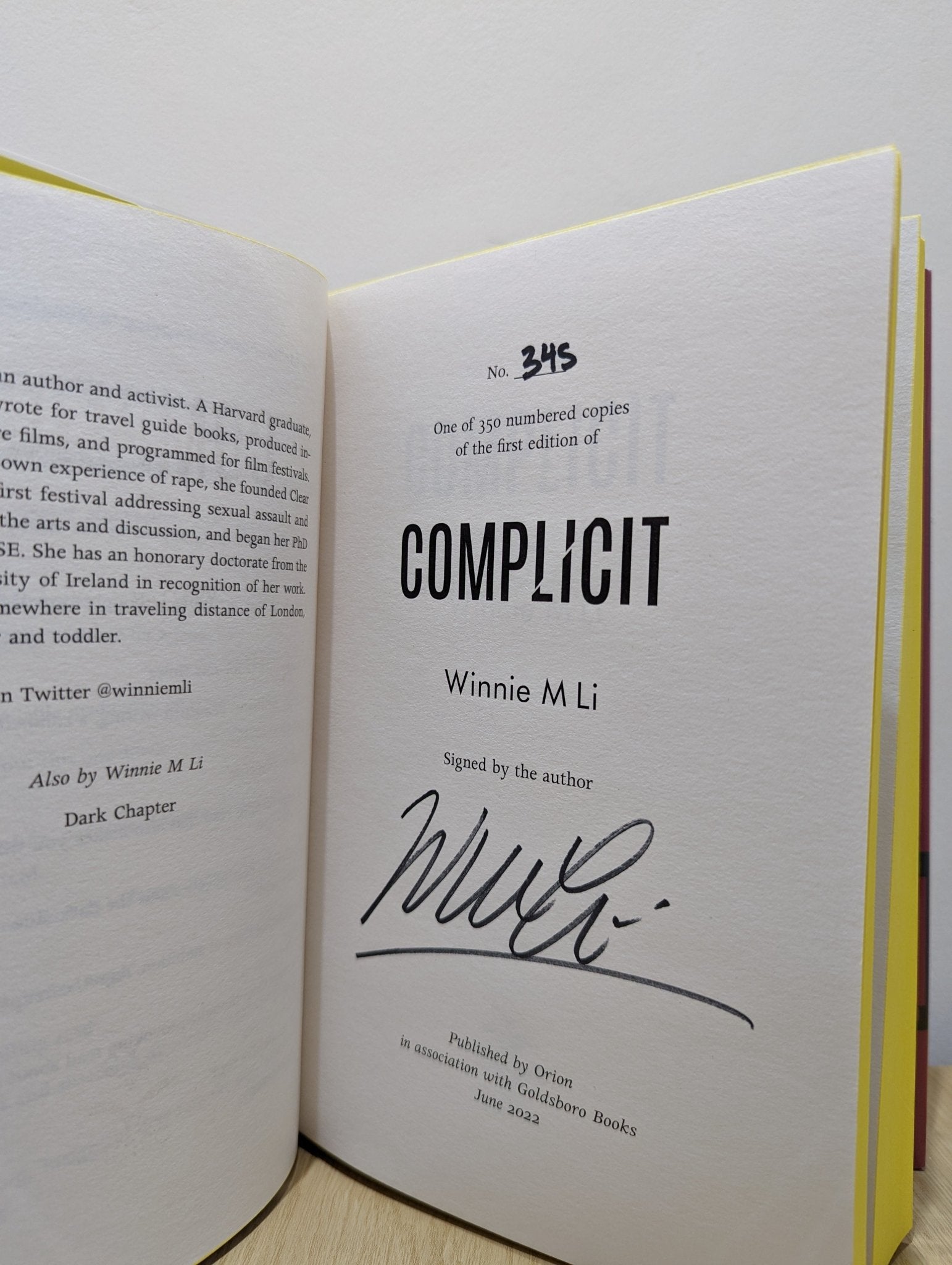 Complicit by Winnie M Li (Signed First Edition with sprayed edges) - Fialta Books