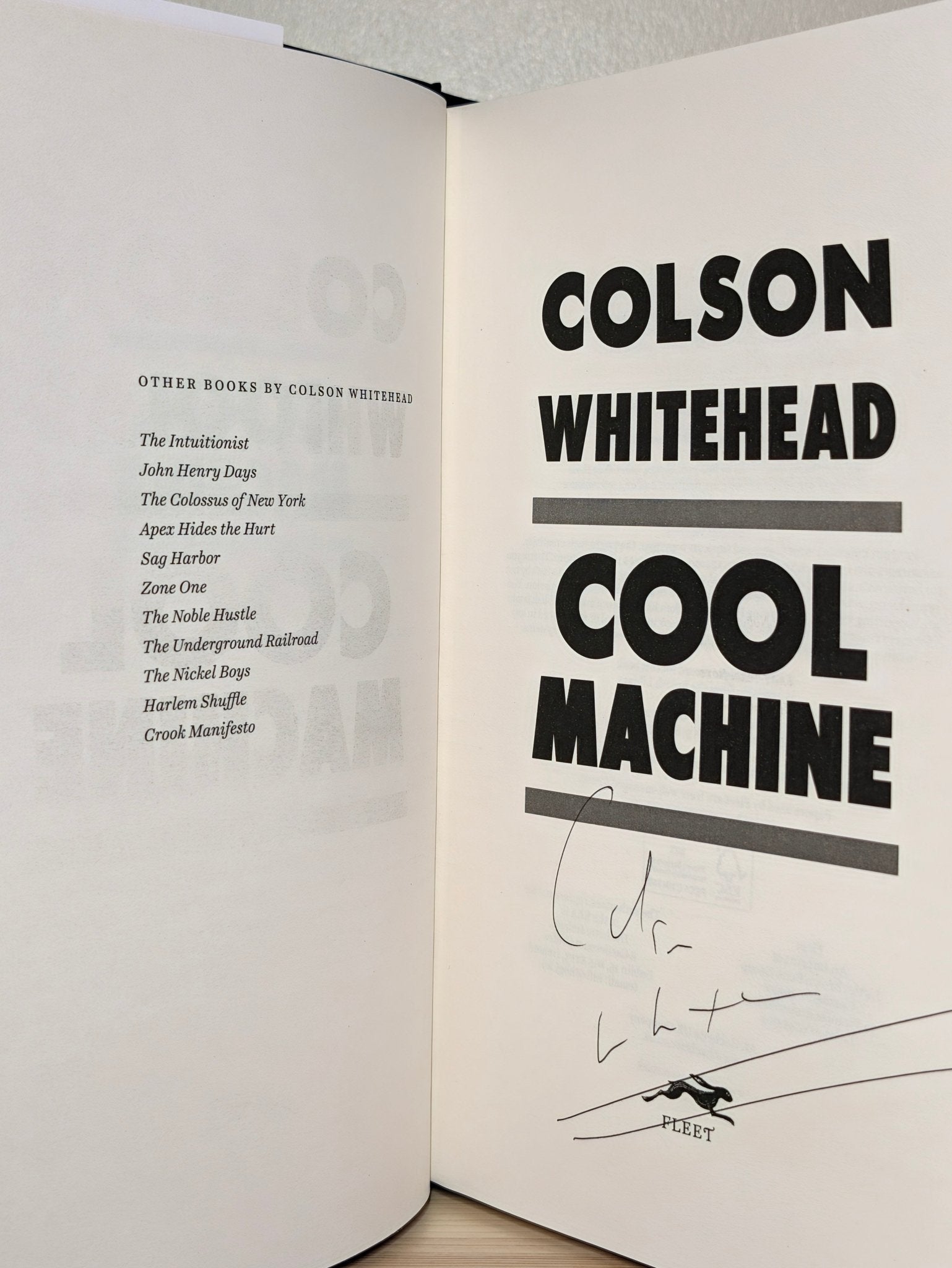 Cool Machine by Colson Whitehead (Signed to Title Page) - Fialta Books