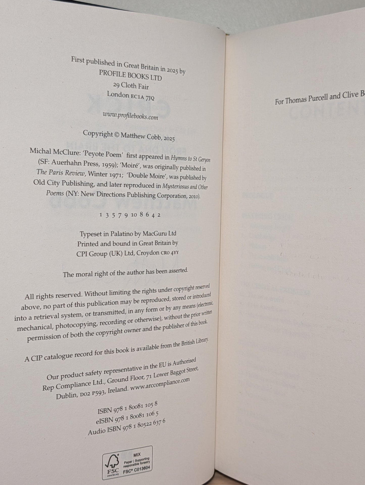 Crick by Professor Matthew Cobb (Signed First Edition) - Fialta Books