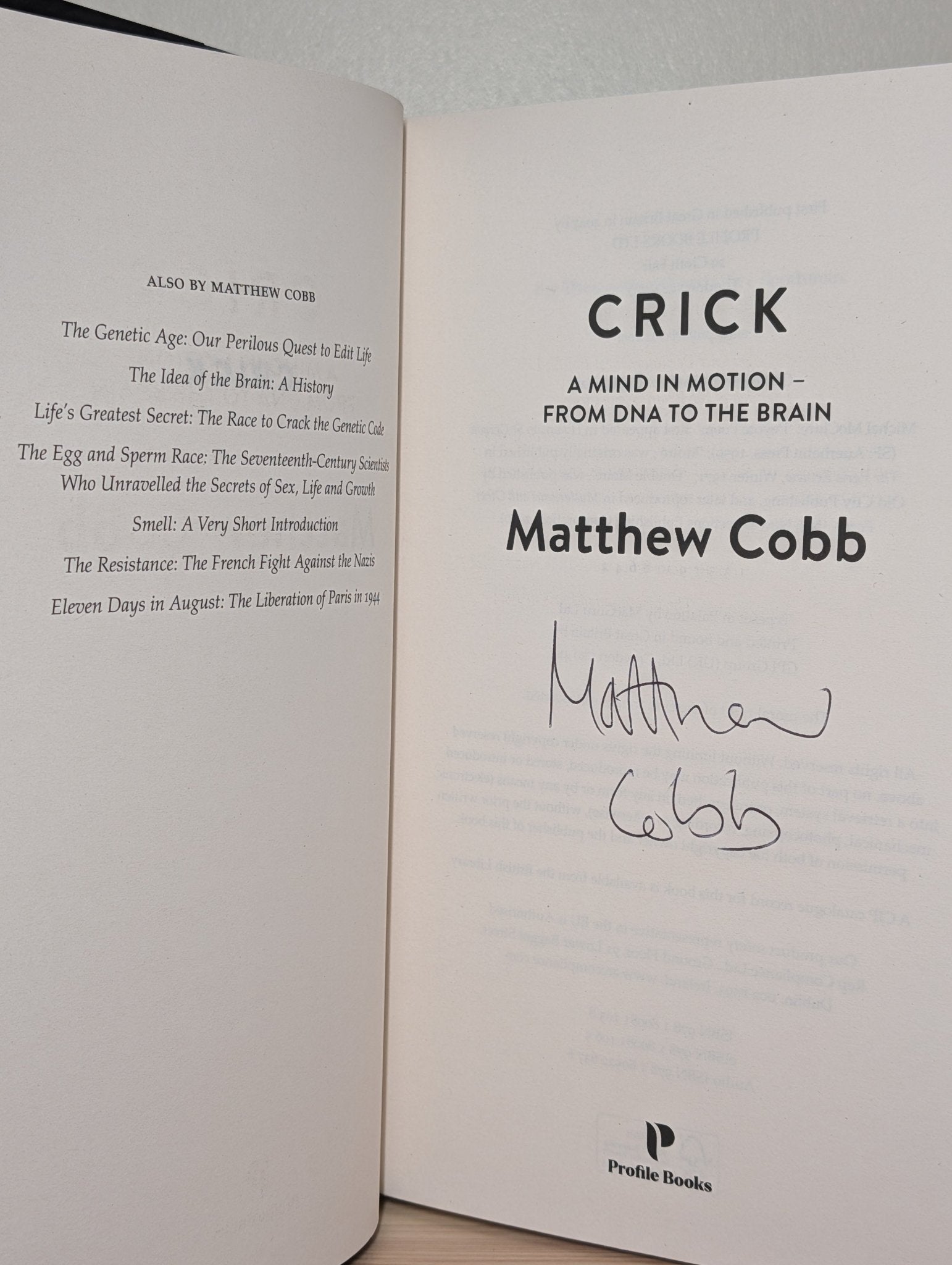Crick by Professor Matthew Cobb (Signed First Edition) - Fialta Books