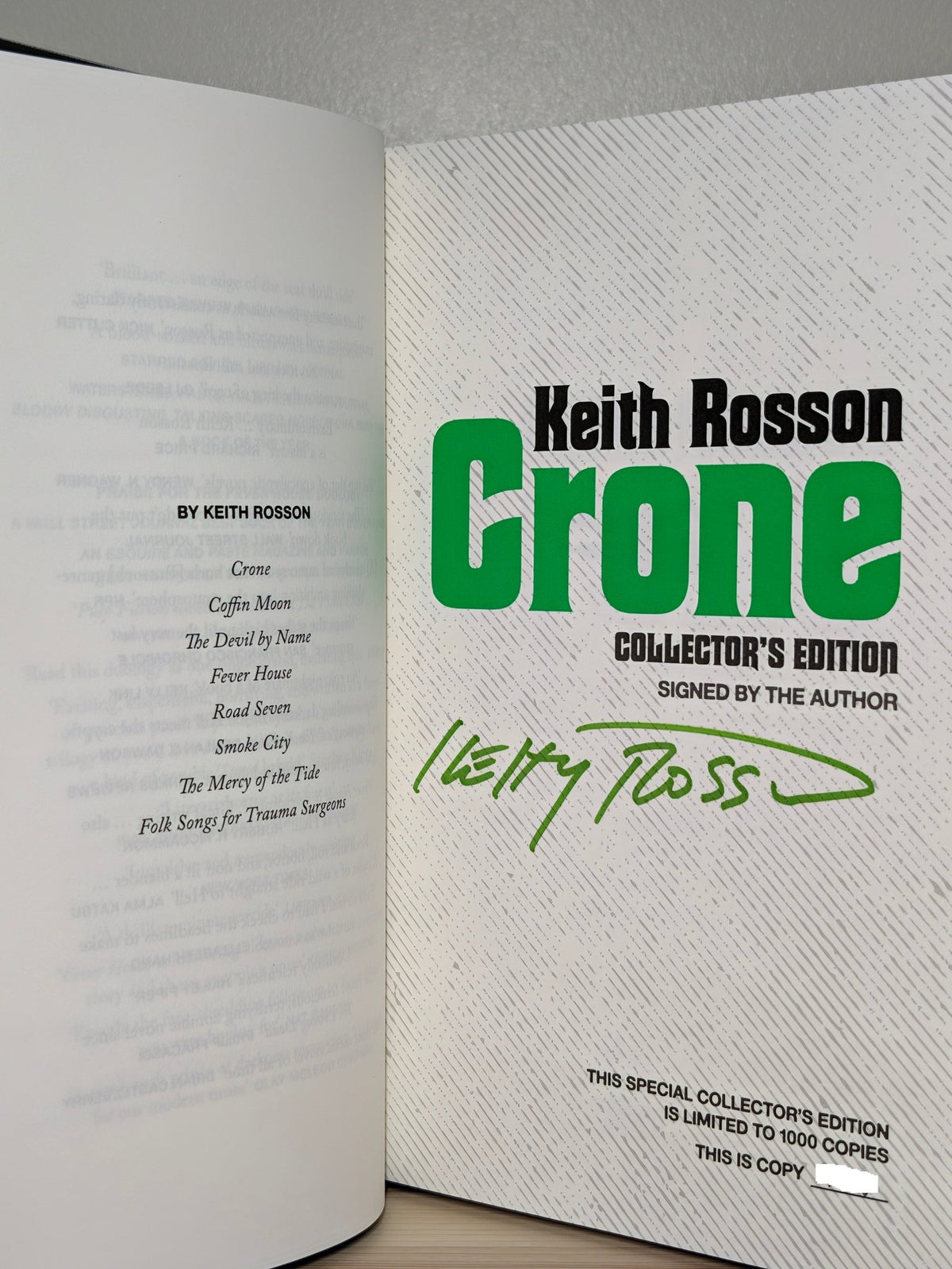 Crone by Keith Rosson (Signed Numbered Deluxe Edition with silver edges) - Fialta Books