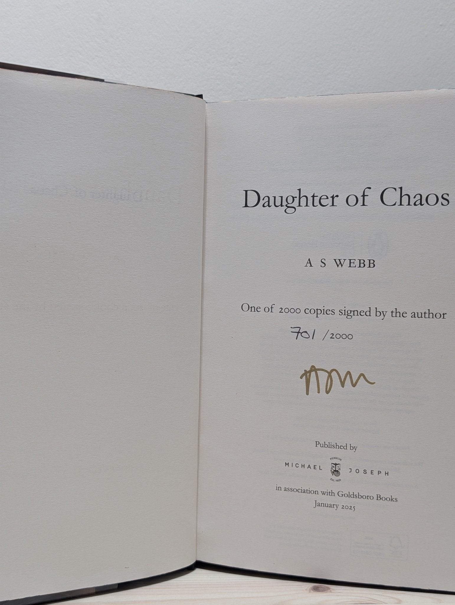 Daughter of Chaos: The Dark Pantheon 1 by A S Webb (Signed Numbered First Edition with sprayed edges) - Fialta Books