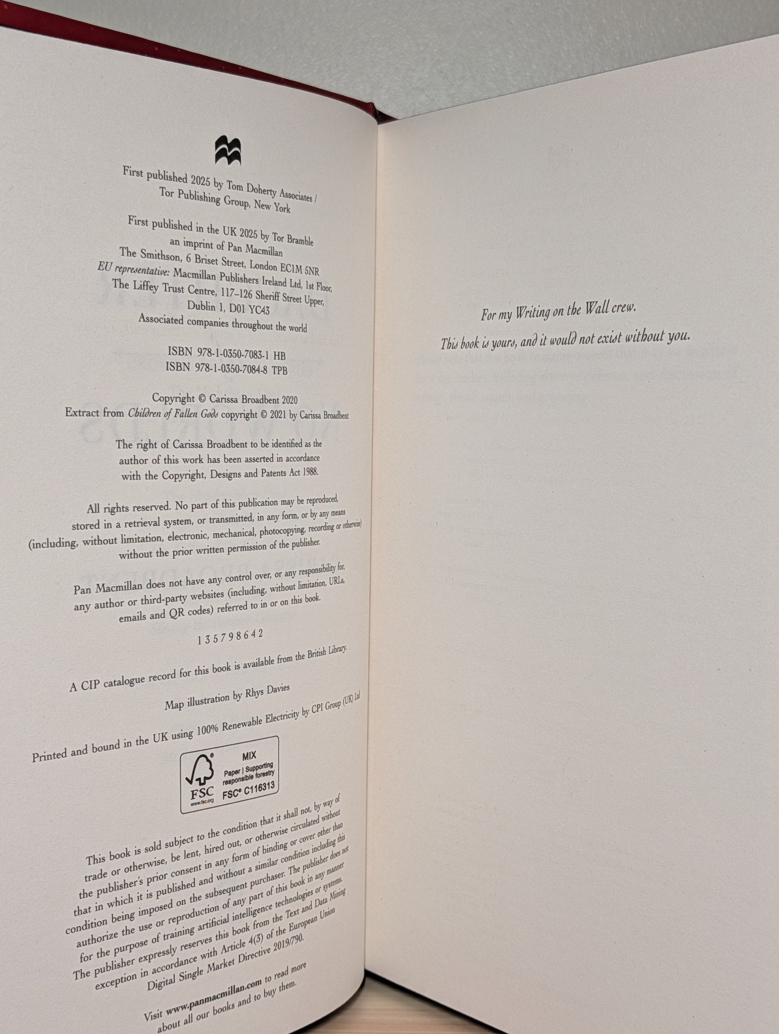 Daughter of No Worlds; Children of Fallen Gods by Carissa Broadbent (Signed with sprayed edges) - Fialta Books