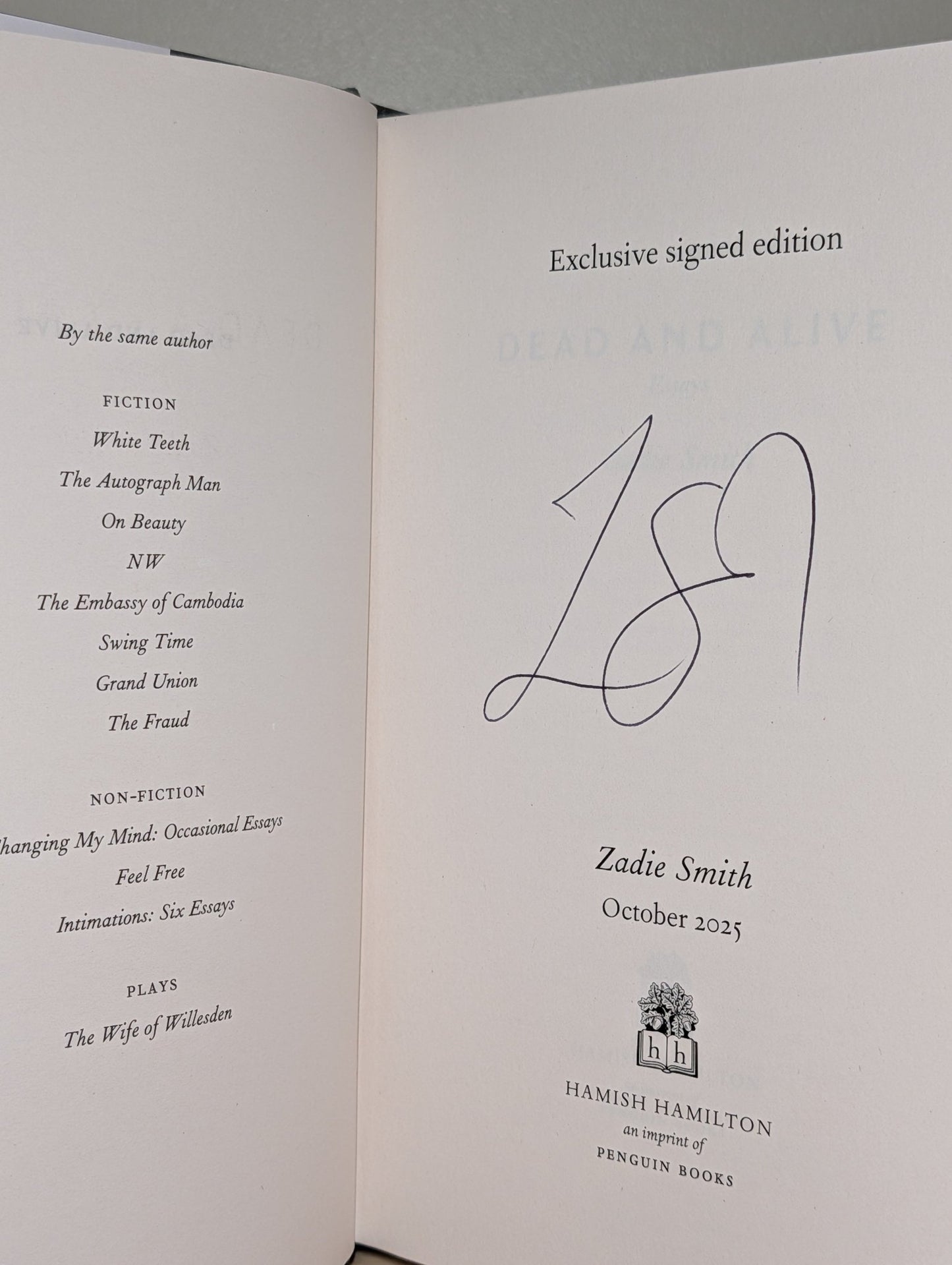 Dead and Alive by Zadie Smith (Signed First Edition) - Fialta Books