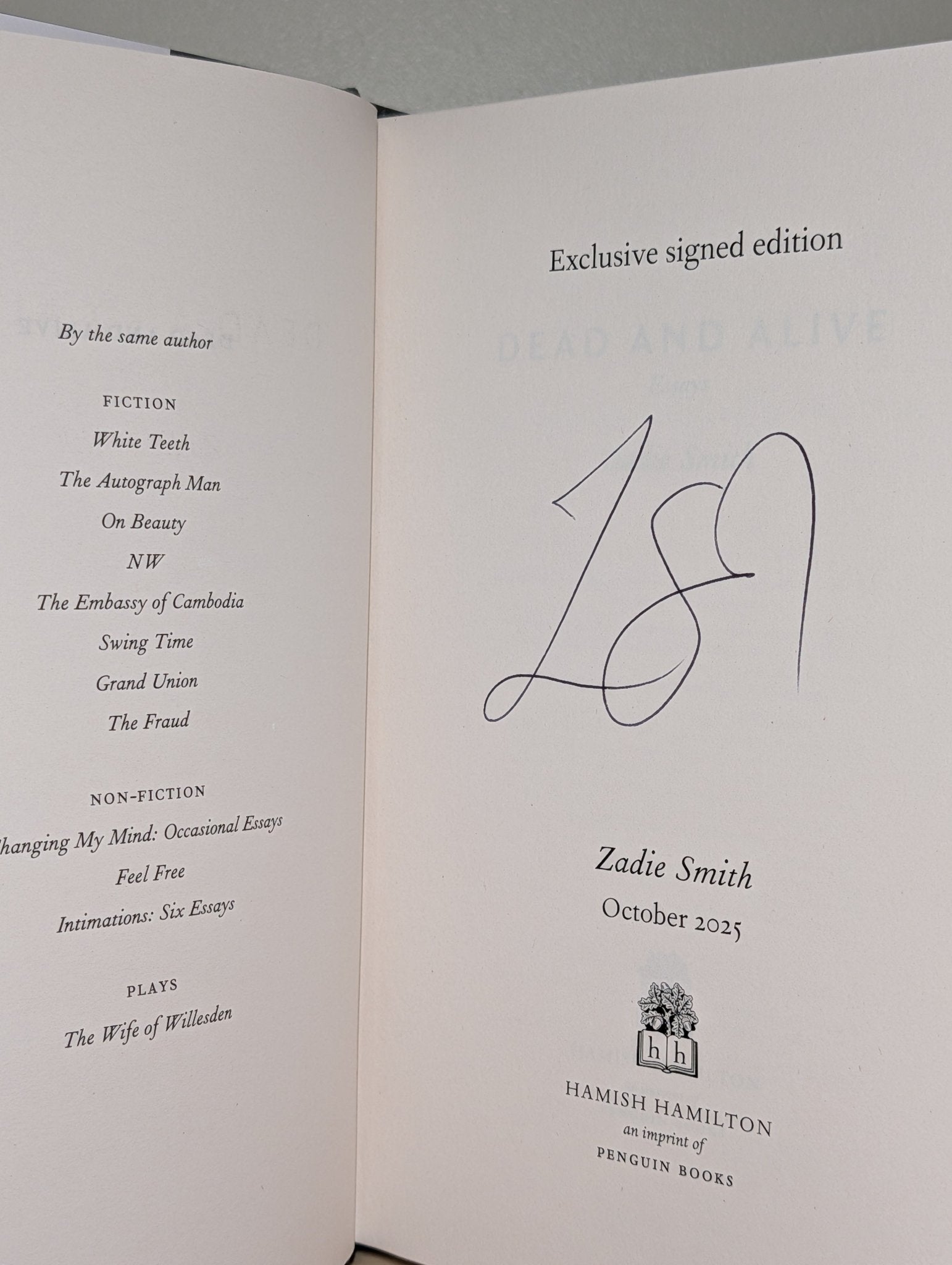 Dead and Alive by Zadie Smith (Signed First Edition) - Fialta Books