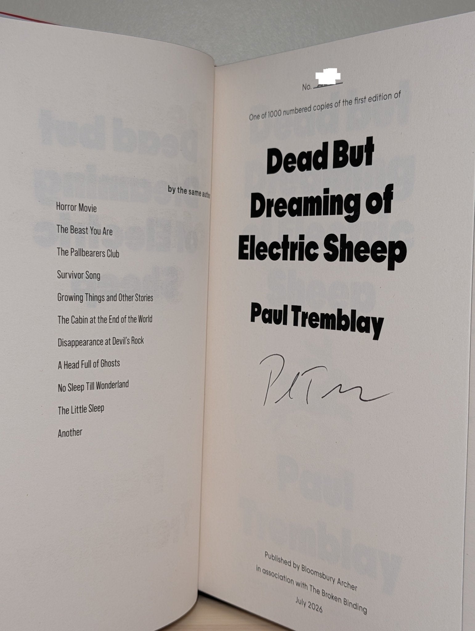 Dead but Dreaming of Electric Sheep by Paul Tremblay (Signed First with sprayed edges) - Fialta Books
