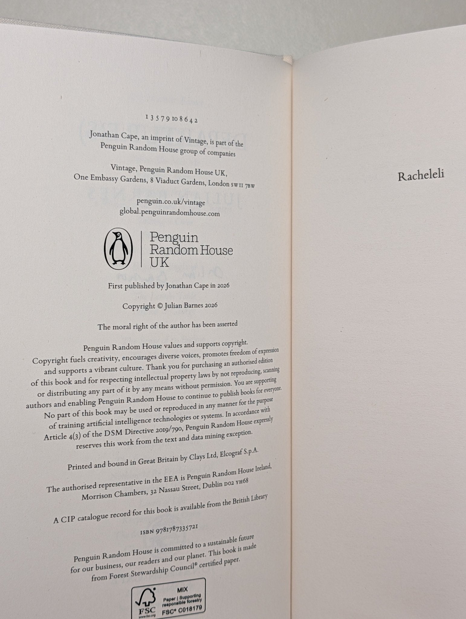 Departure(s) by Julian Barnes (Signed First Edition and bookmark) - Fialta Books