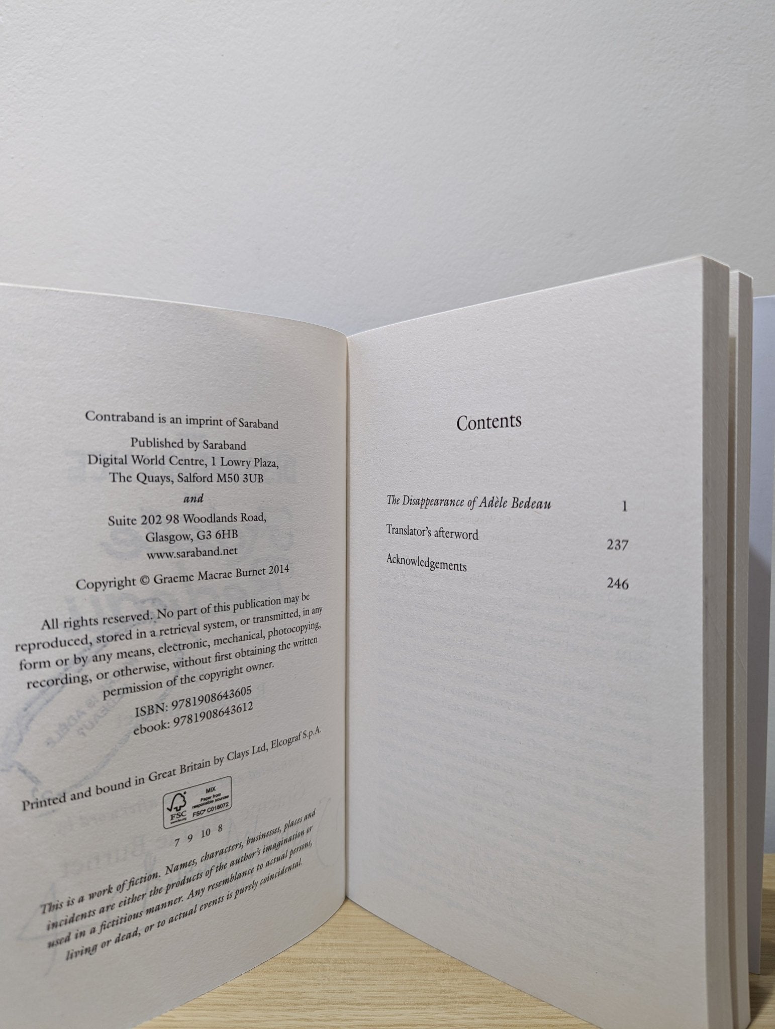 Disappearance Of Adele Bedeau by Graeme Macrae Burnet (Signed) - Fialta Books