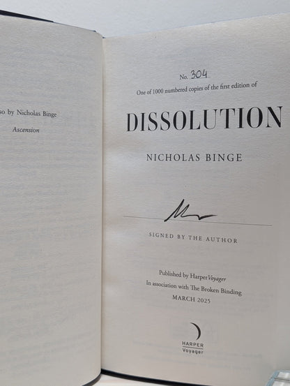 Dissolution by Nicholas Binge (Signed First Edition with sprayed edges) - Fialta Books