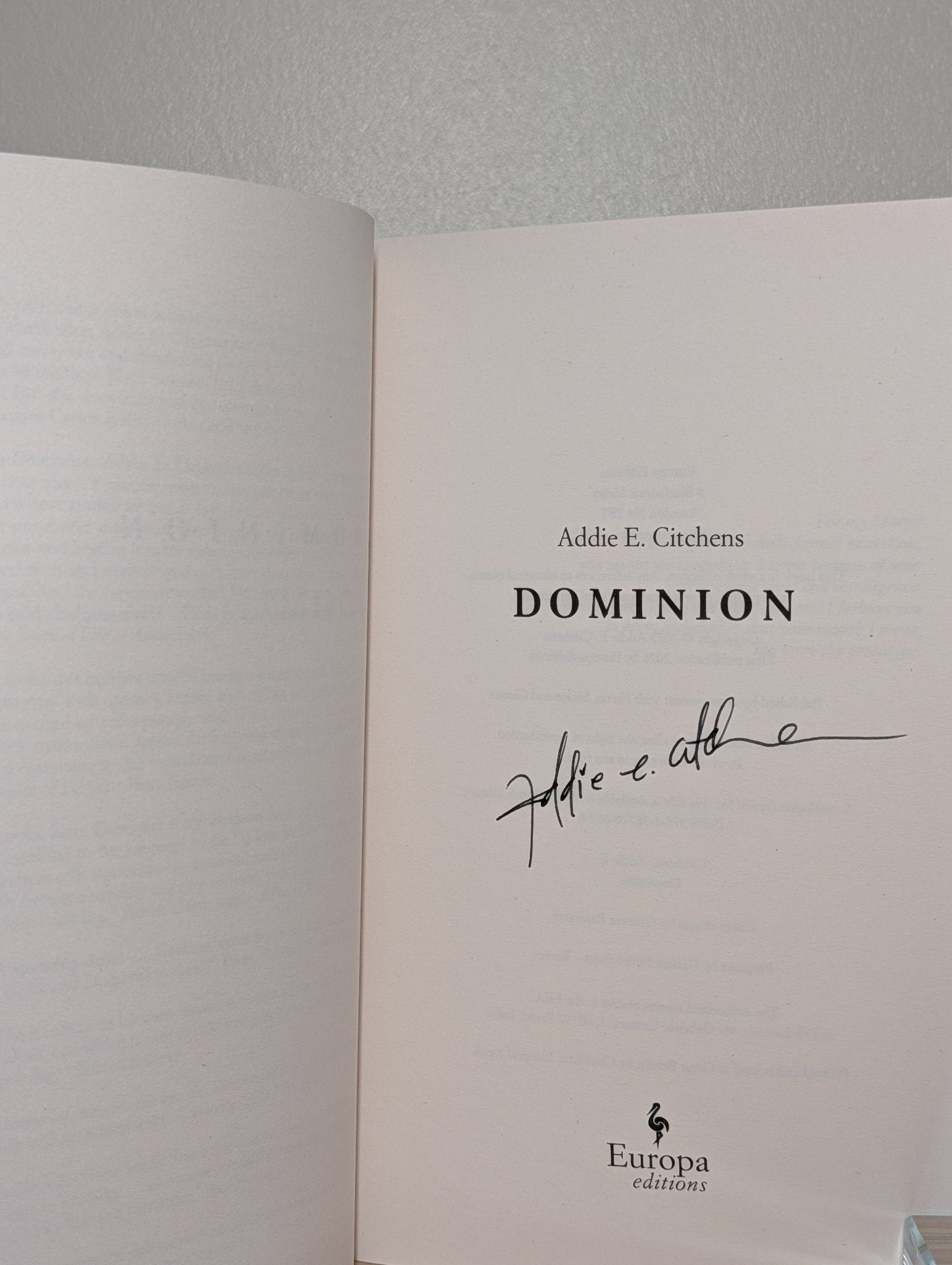 Dominion by Addie E. Citchens (Signed First Edition) - Fialta Books