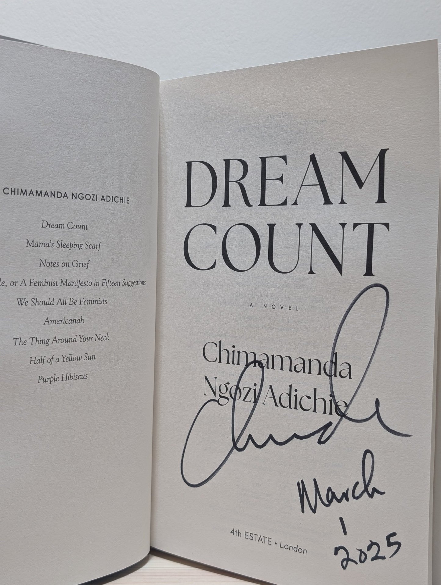 Dream Count by Chimamanda Ngozi Adichie (Signed Dated First Edition) - Fialta Books