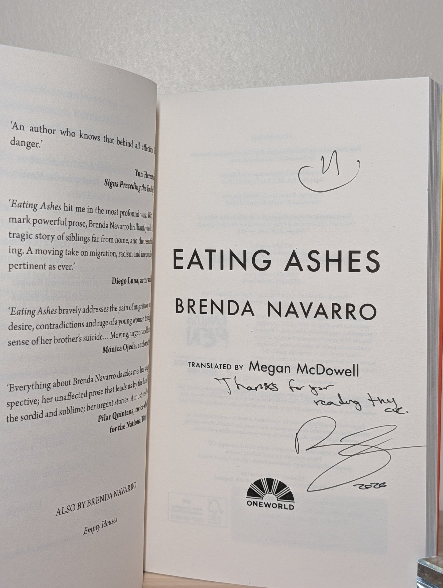 Eating Ashes by Brenda Navarro (Signed Lined First Edition) - Fialta Books