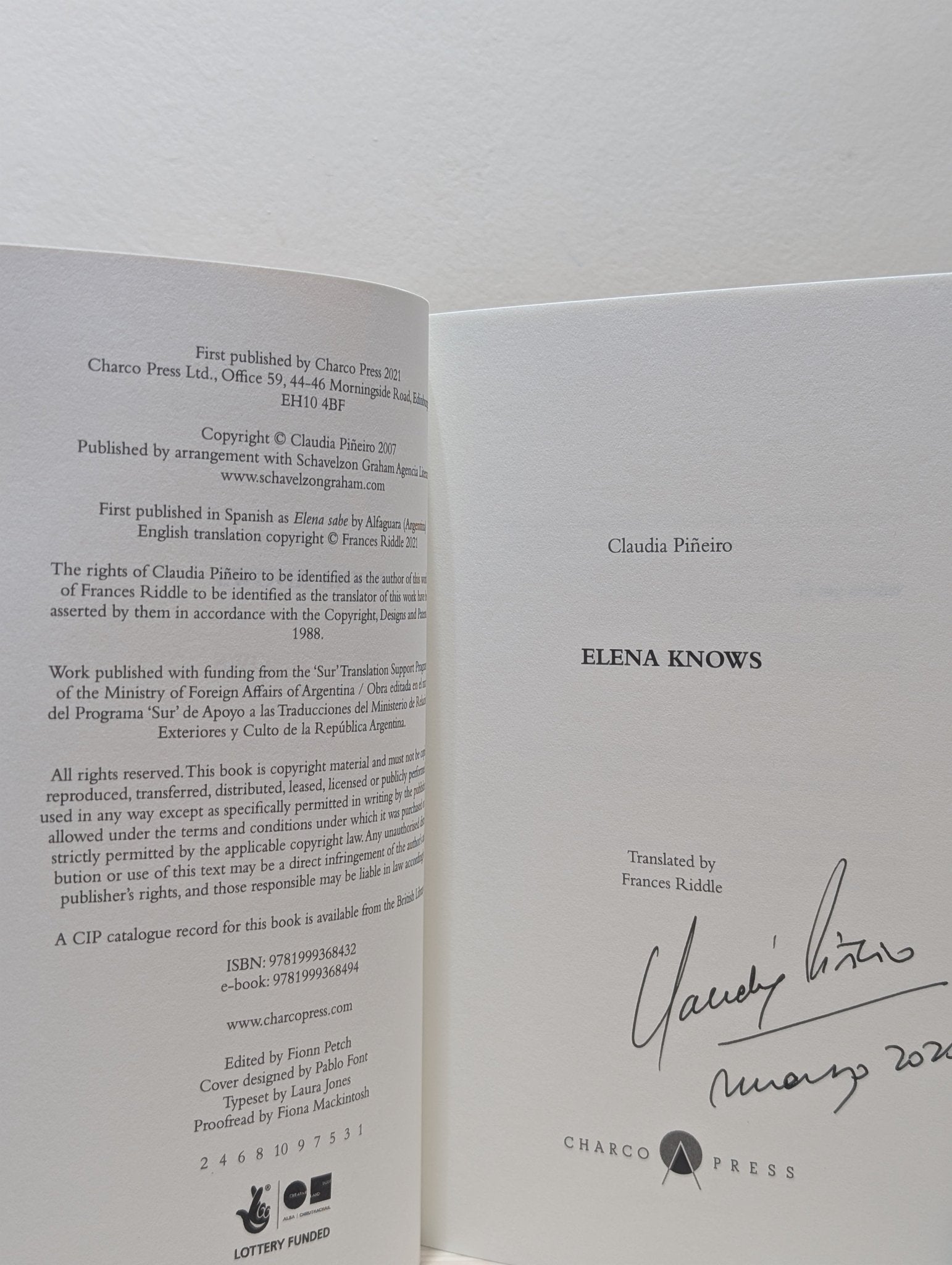 Elena Knows by Claudia Pineiro (Signed Dated First Edition) - Fialta Books