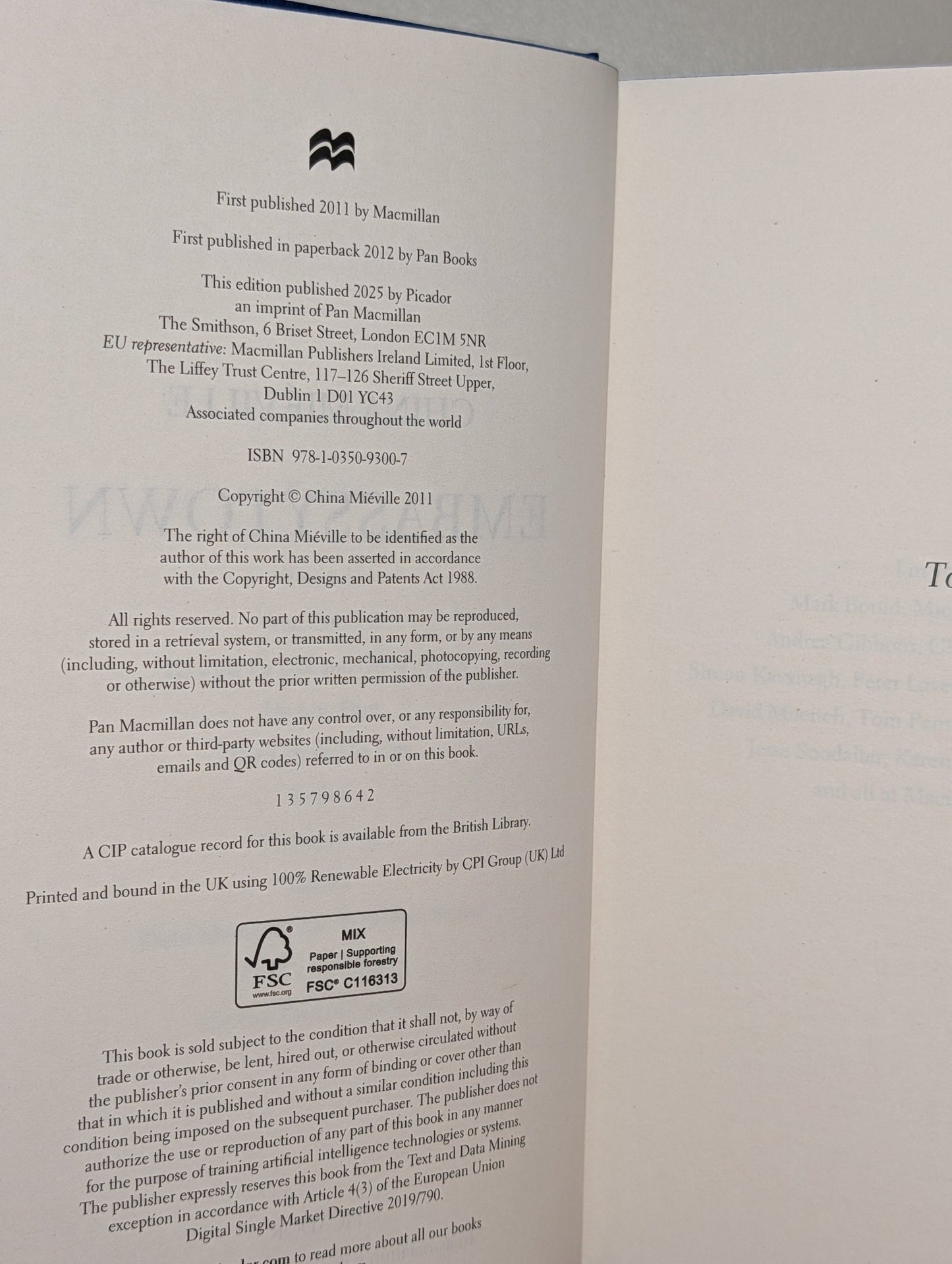 Embassytown by China Mieville (Signed with sprayed edges) - Fialta Books