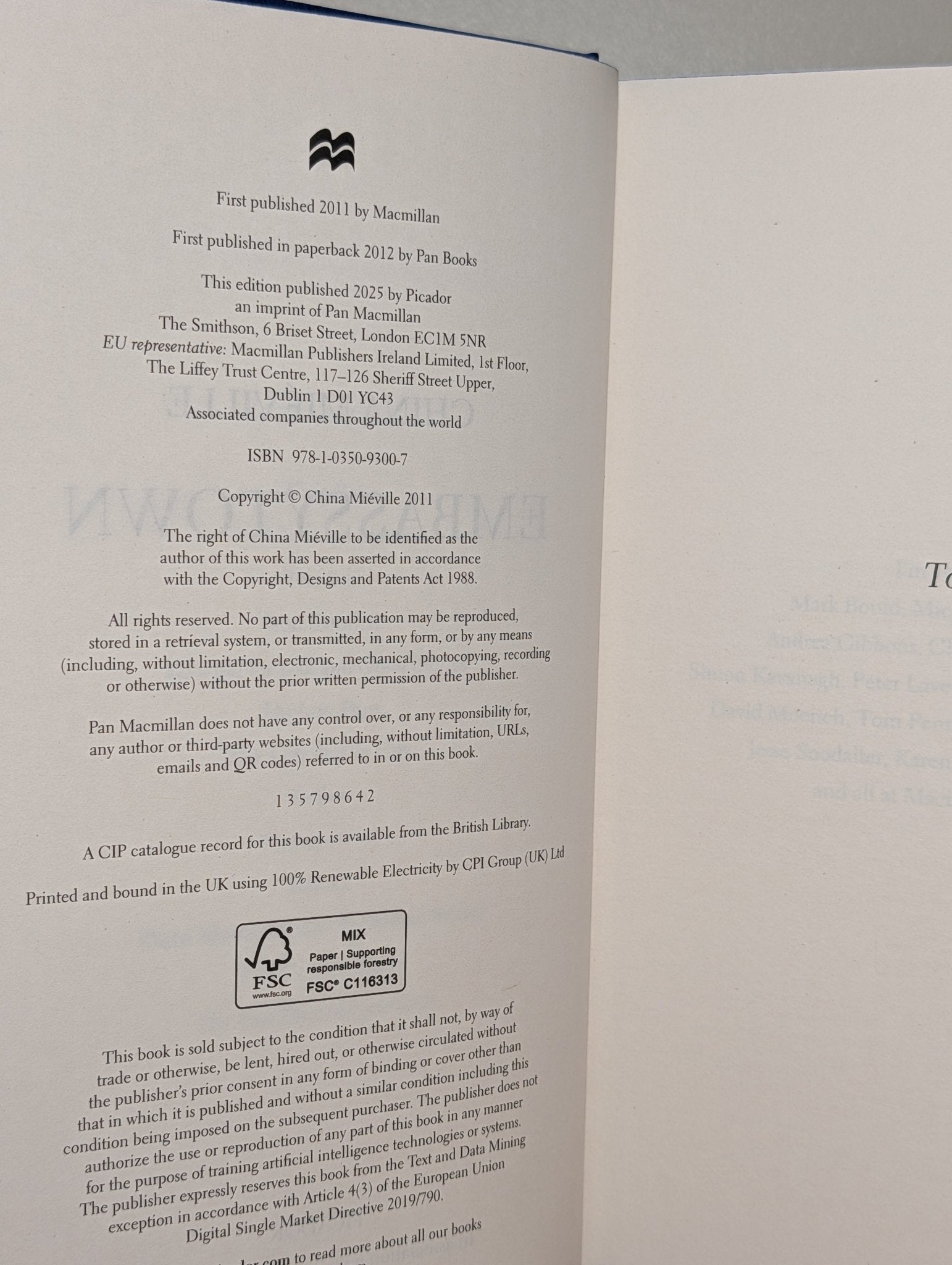 Embassytown by China Mieville (Signed with sprayed edges) - Fialta Books