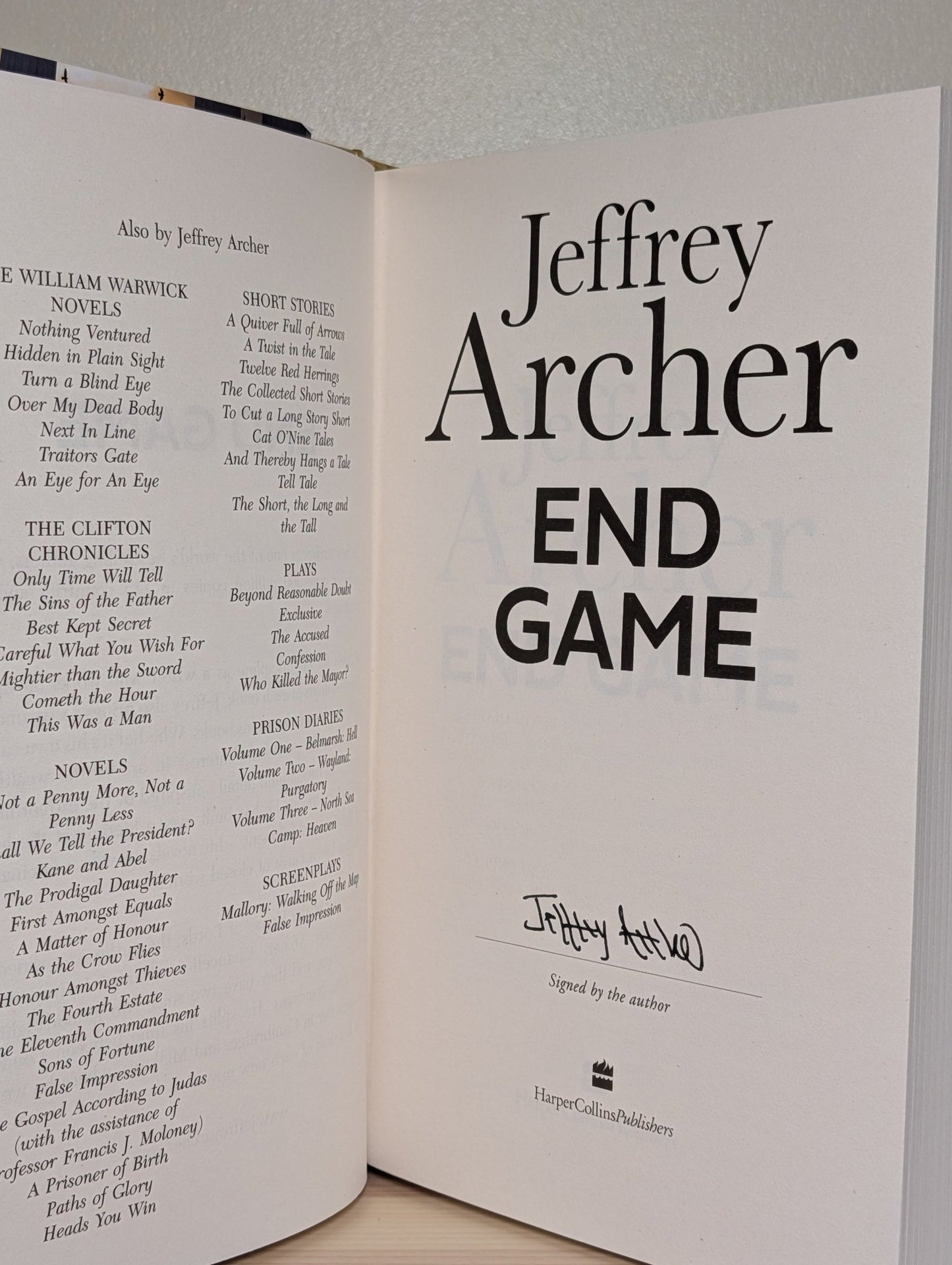 End Game: William Warwick Novels by Jeffrey Archer (Signed First Edition) - Fialta Books