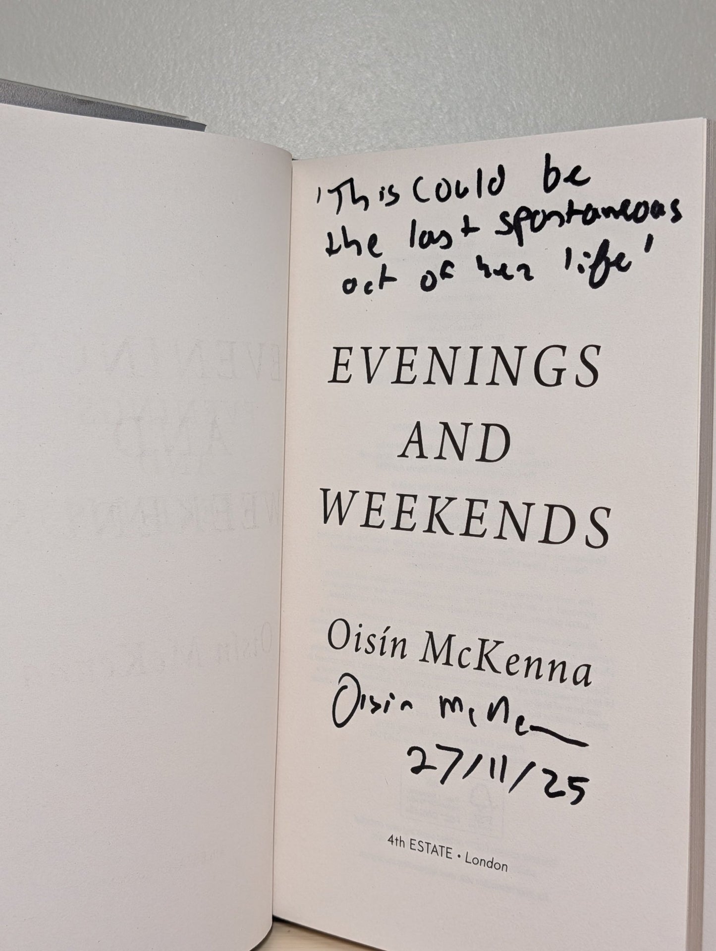 Evenings and Weekends by Oisin McKenna (Signed Lined First Edition) - Fialta Books