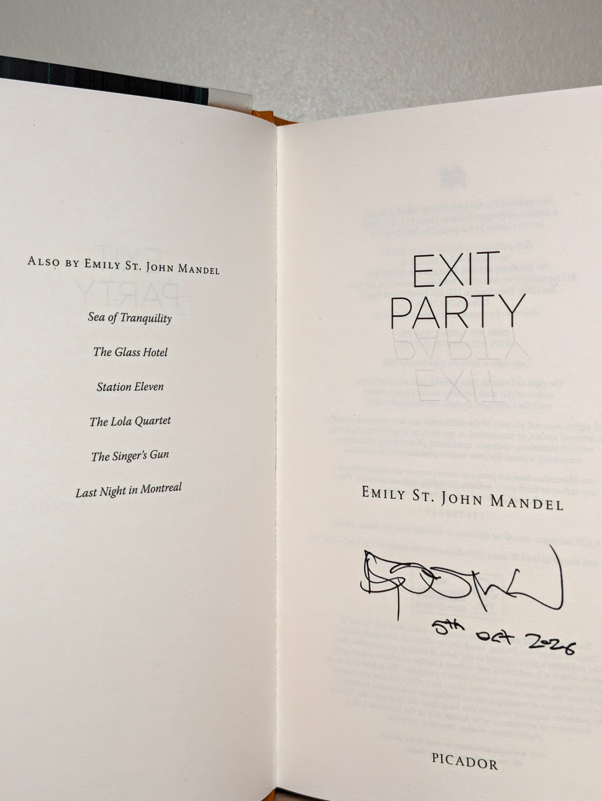Exit Party by Emily St John Mandel (Signed Dated First Edition) - Fialta Books