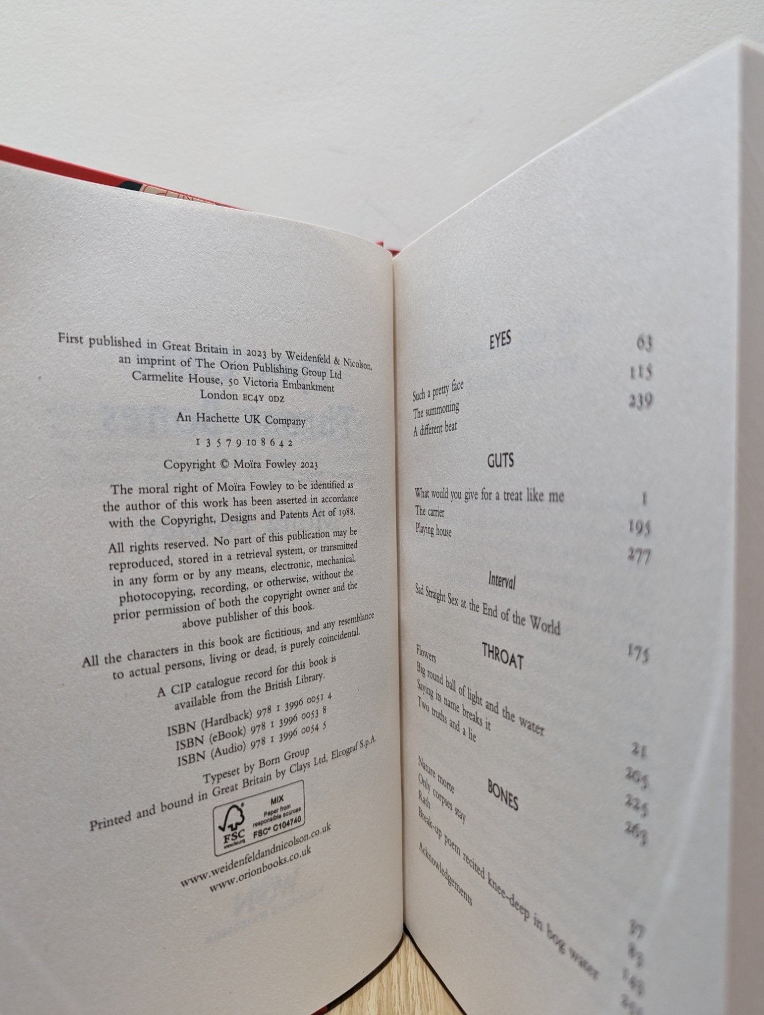 Eyes Guts Throat Bones by Moïra Fowley (Signed First Edition) - Fialta Books