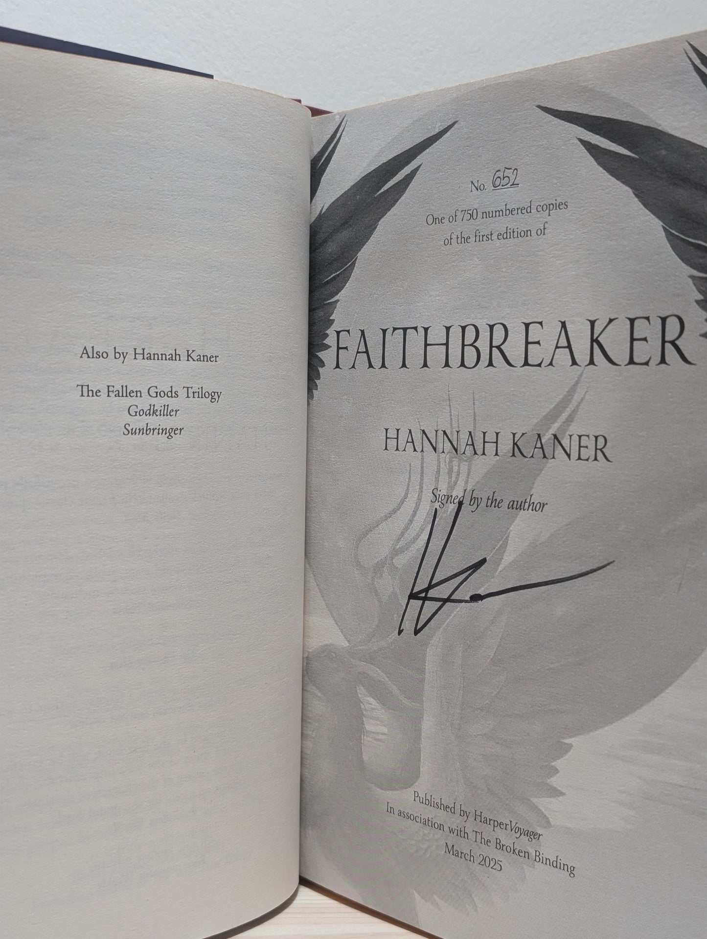 Faithbreaker: Fallen Gods book 3 by Hannah Kaner (Signed Numbered First Edition with foil on boards) - Fialta Books