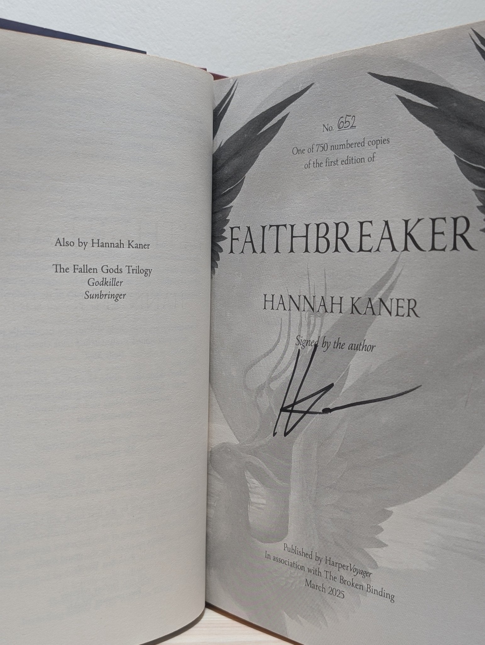 Faithbreaker: Fallen Gods book 3 by Hannah Kaner (Signed Numbered First Edition with foil on boards) - Fialta Books