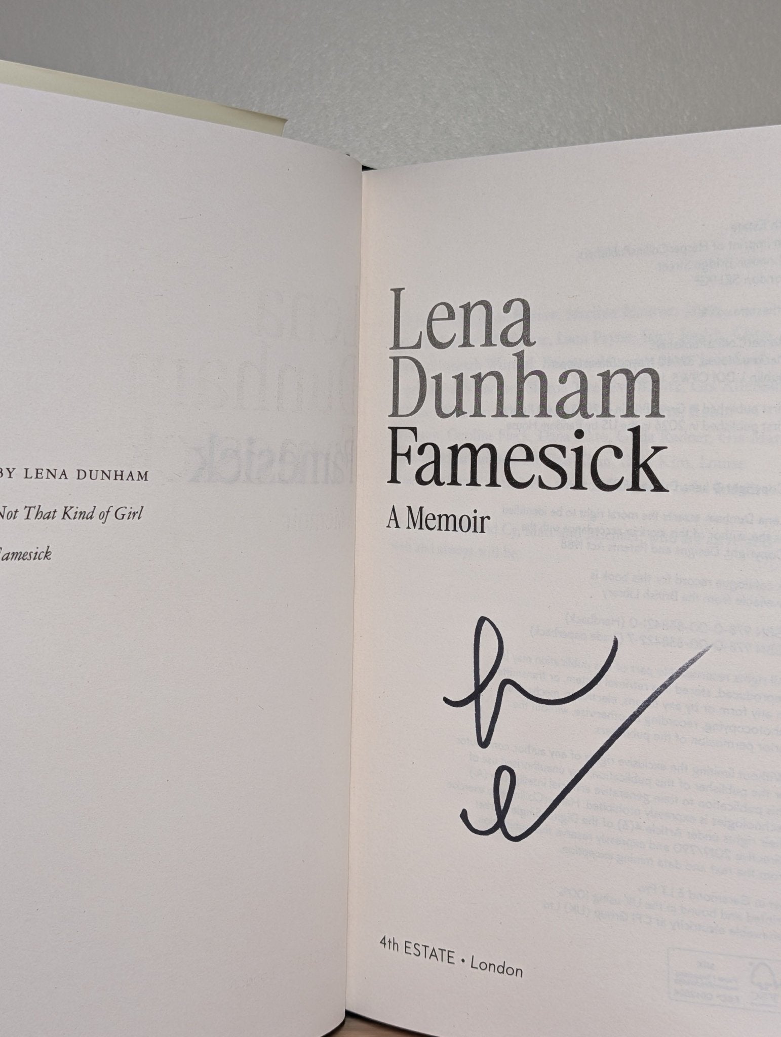 Famesick: A Memoir by Lena Dunham (Signed First Edition) - Fialta Books