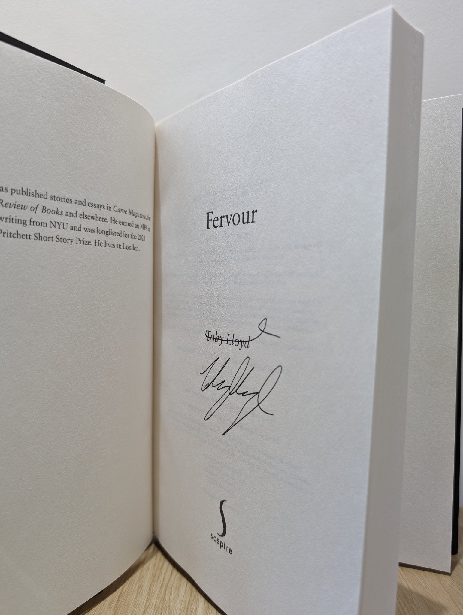 Fervour by Toby Lloyd (Signed First Edition) - Fialta Books