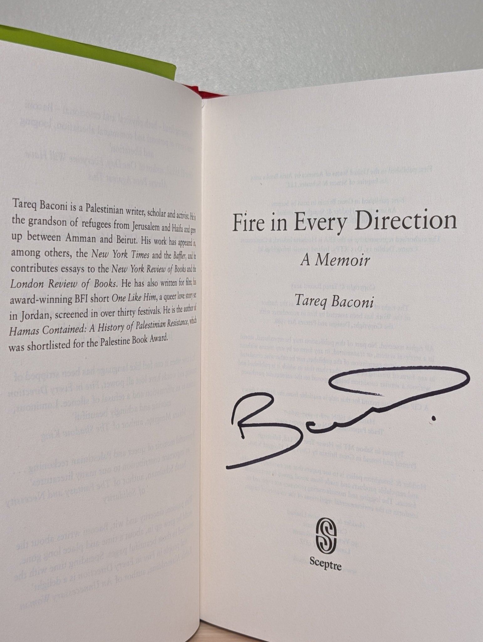 Fire in Every Direction: A Memoir by Tareq Baconi (Signed First Edition) - Fialta Books