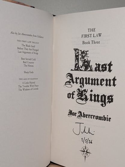 First Law: Blade Itself; Before They Are Hanged; Last Argument of Kings by Joe Abercrombie (Signed Dated Hardback Set) - Fialta Books