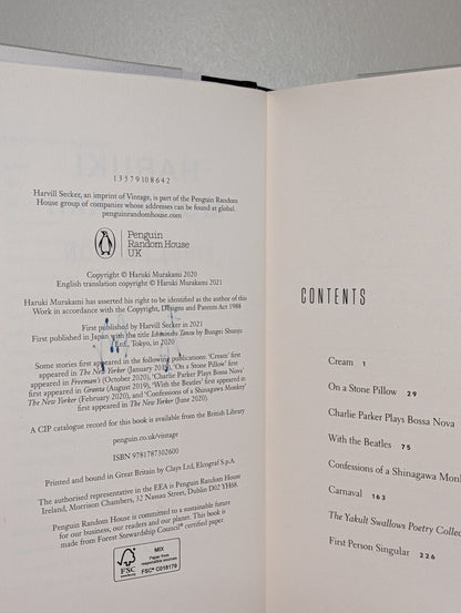 First Person Singular: Stories by Haruki Murakami (Signed) - Fialta Books