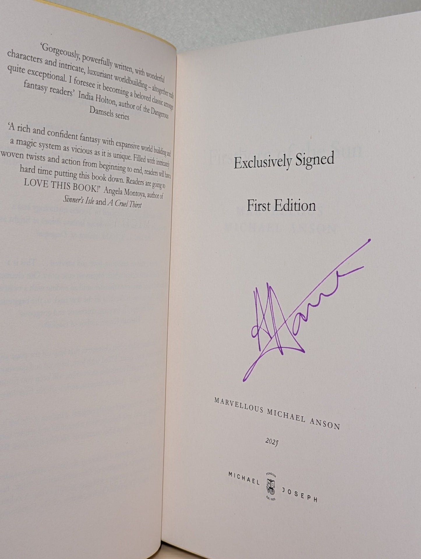 Firstborn of the Sun by Marvellous Michael Anson (Signed with yellow sprayed edges) - Fialta Books