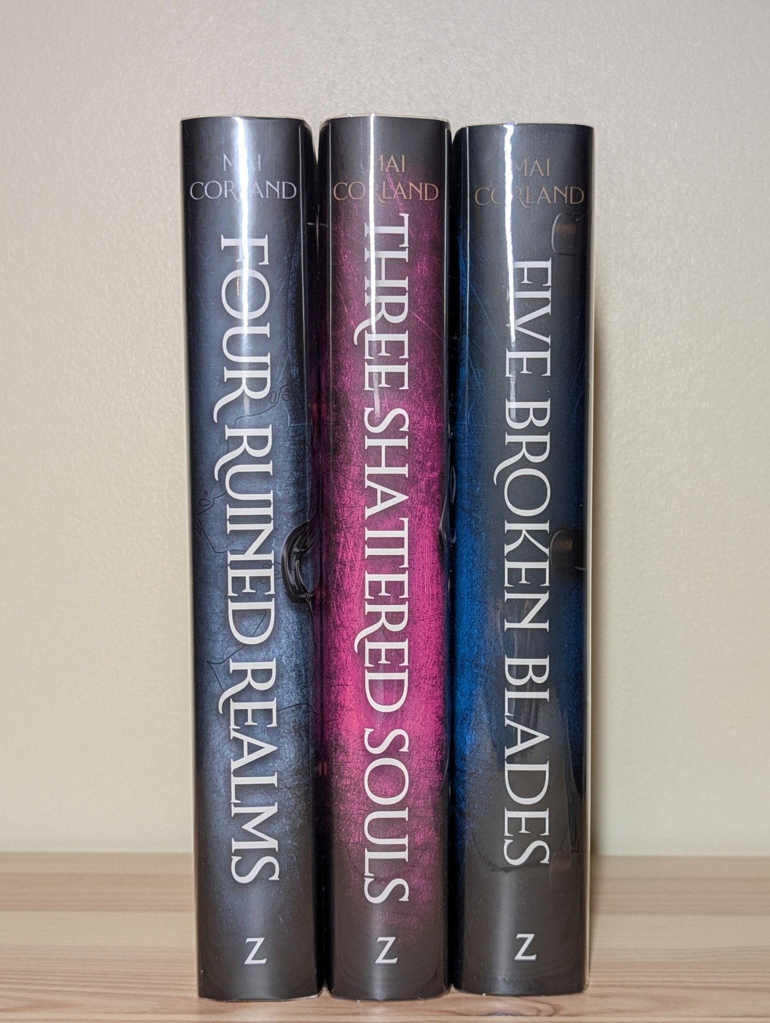 Five Broken Blades; Four Ruined Realms; Three Shattered Souls by Mai Corland (Signed Numbered with sprayed edges) - Fialta Books