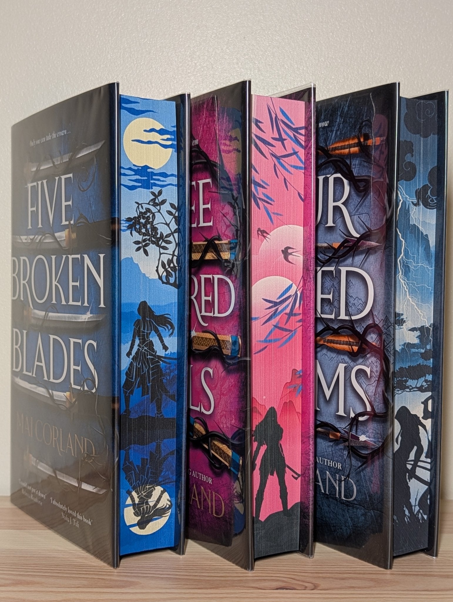 Five Broken Blades; Four Ruined Realms; Three Shattered Souls by Mai Corland (Signed Numbered with sprayed edges) - Fialta Books