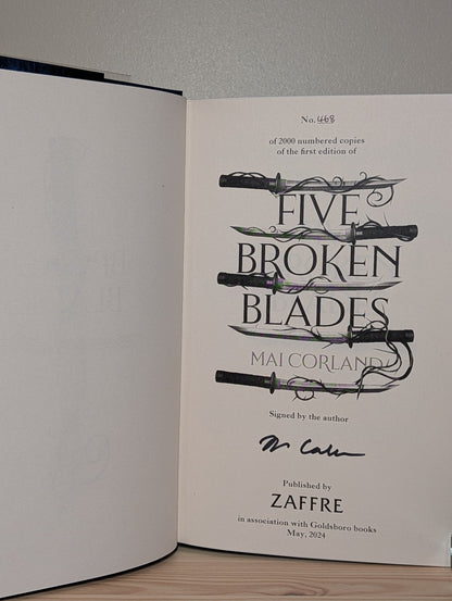 Five Broken Blades; Four Ruined Realms; Three Shattered Souls by Mai Corland (Signed Numbered with sprayed edges) - Fialta Books