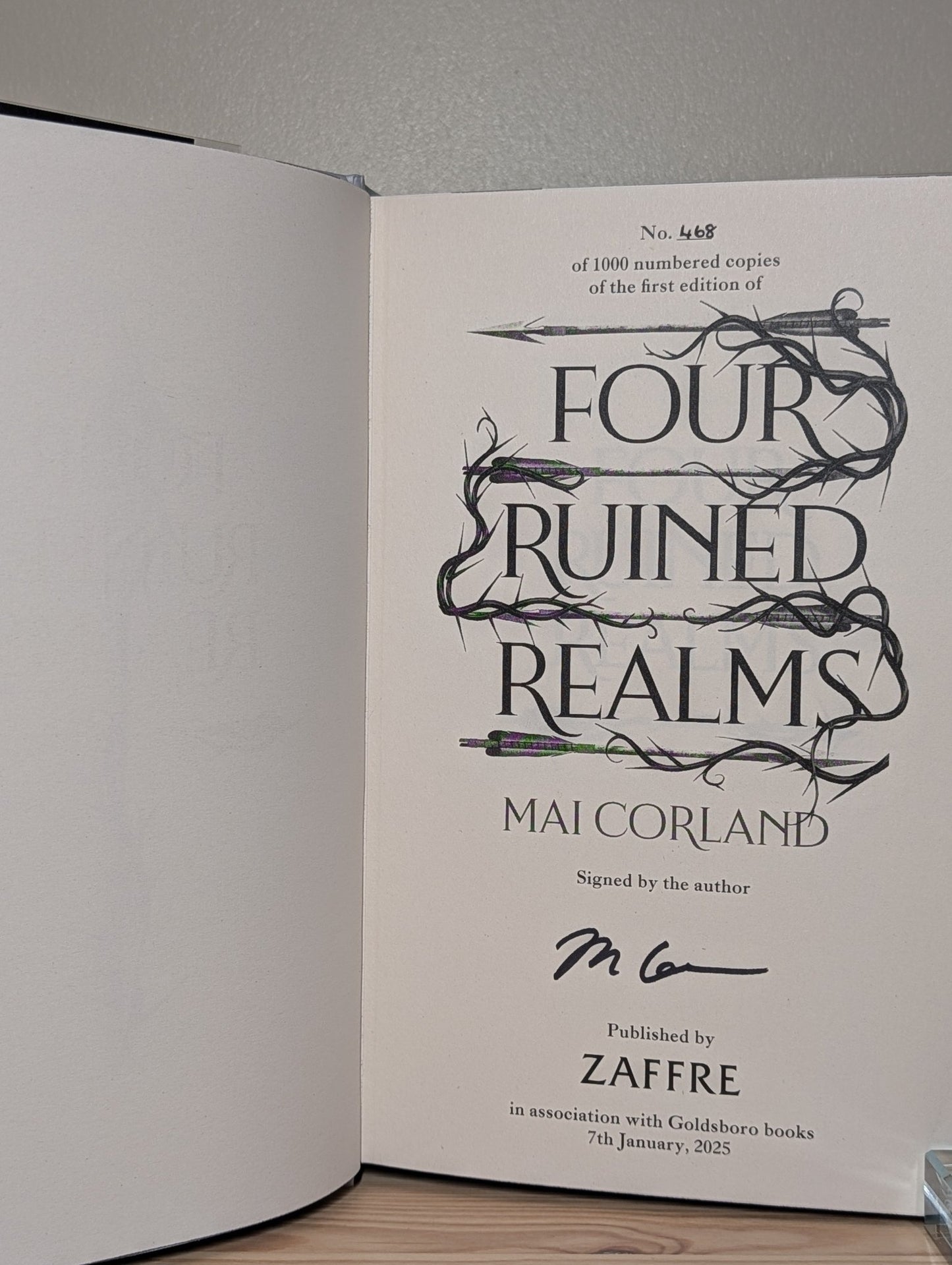 Five Broken Blades; Four Ruined Realms; Three Shattered Souls by Mai Corland (Signed Numbered with sprayed edges) - Fialta Books