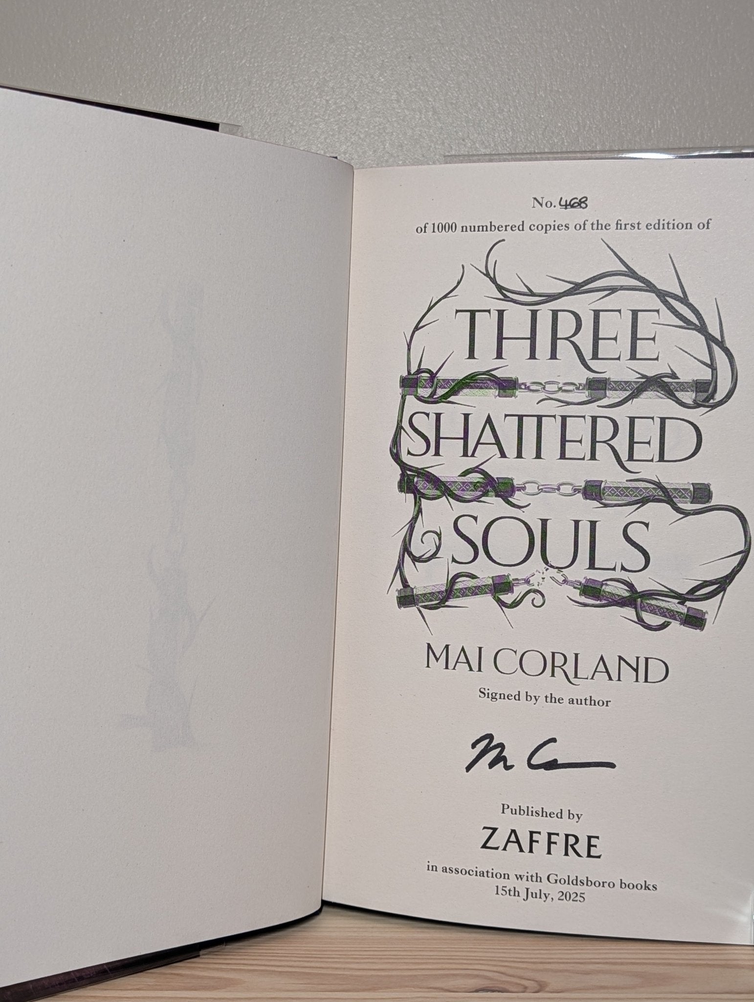 Five Broken Blades; Four Ruined Realms; Three Shattered Souls by Mai Corland (Signed Numbered with sprayed edges) - Fialta Books