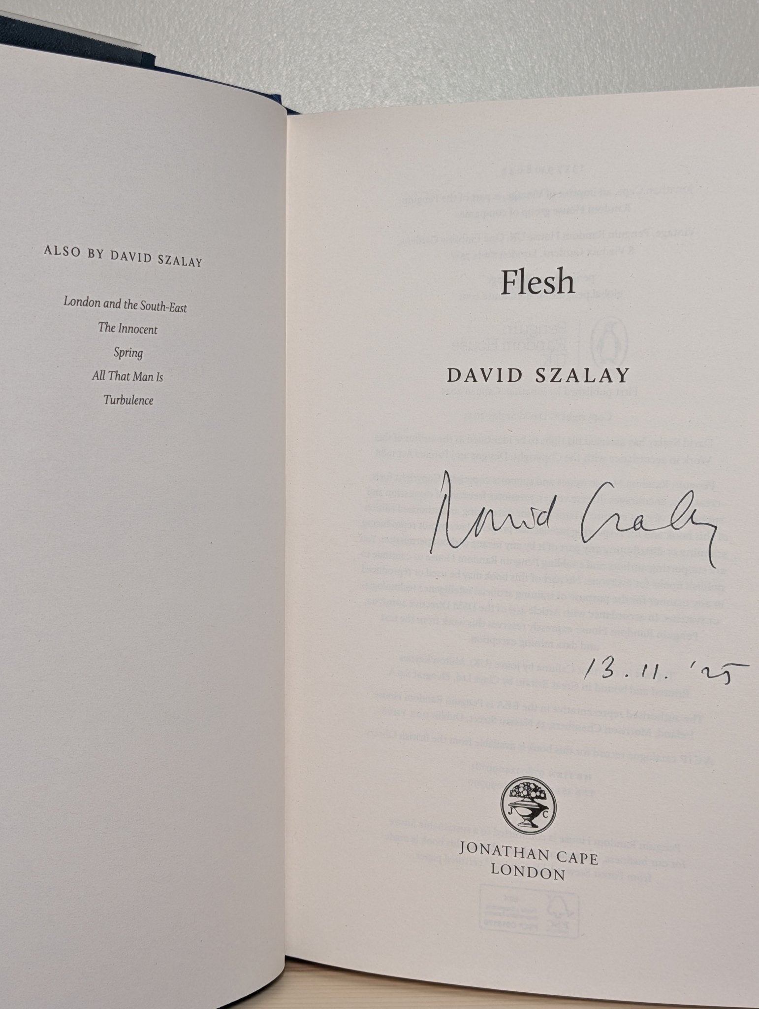 Flesh by David Szalay (Signed Dated First Edition) - Fialta Books