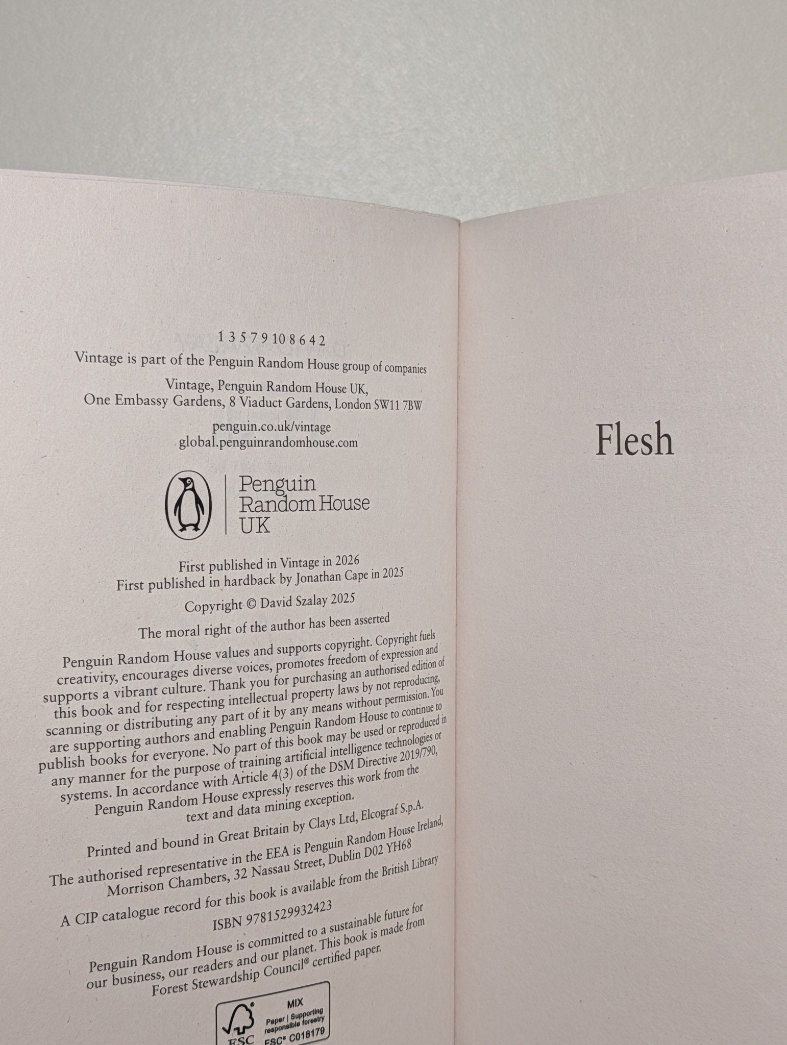 Flesh by David Szalay (Signed First Paperback Edition) - Fialta Books