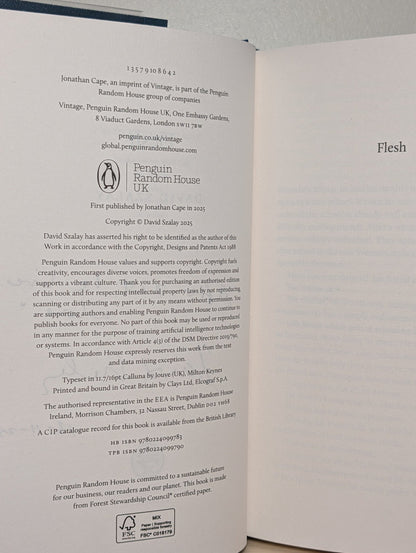 Flesh by David Szalay (Signed Lined First Edition) - Fialta Books