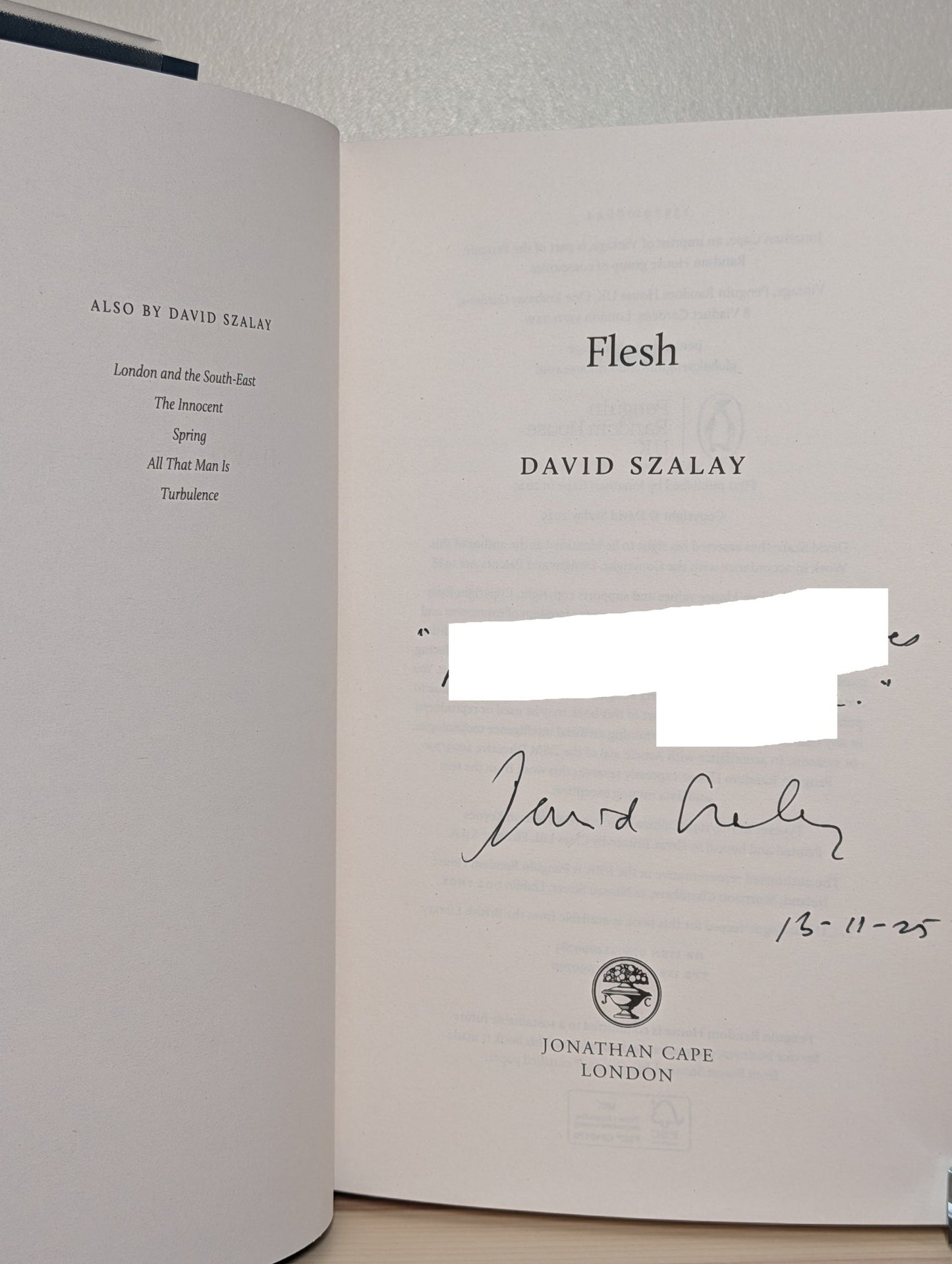 Flesh by David Szalay (Signed Lined First Edition) - Fialta Books