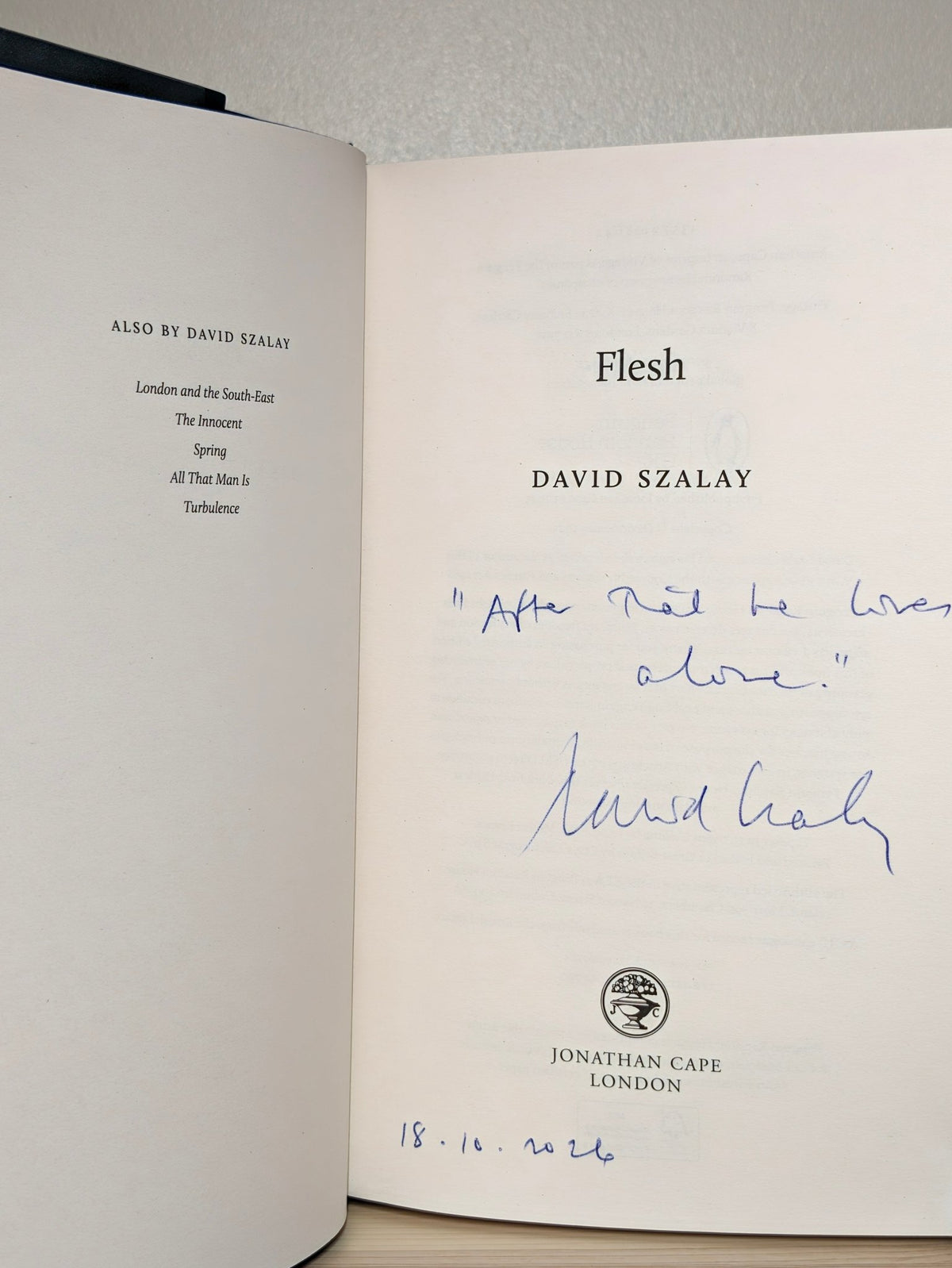 Flesh by David Szalay (Signed Lined First Edition) - Fialta Books