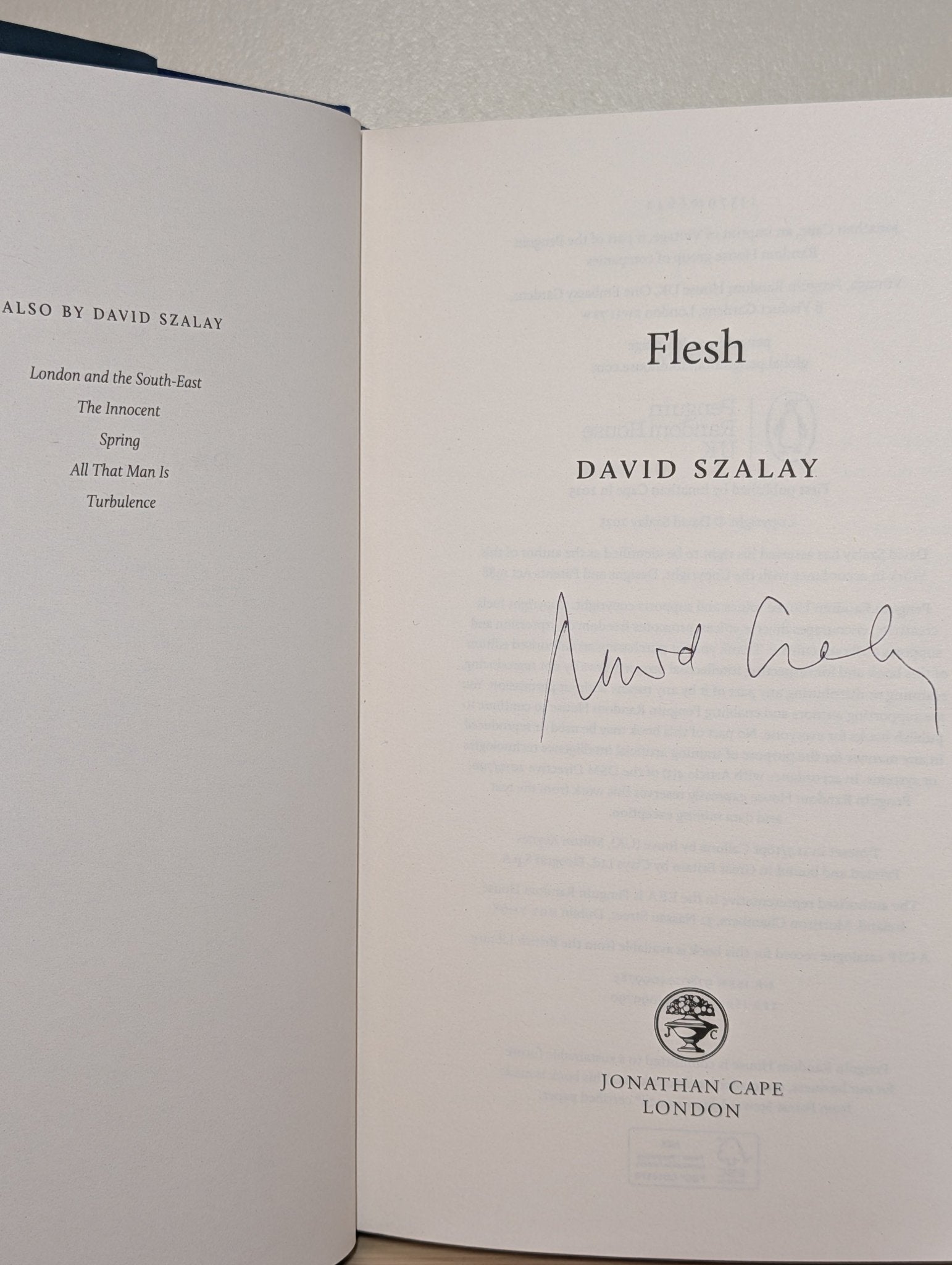 Flesh by David Szalay (Signed to Title Page) - Fialta Books
