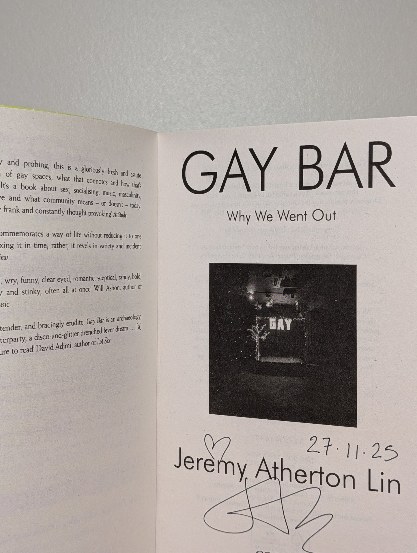 Gay Bar: Why We Went Out by Jeremy Atherton Lin (Signed Paperback Edition) - Fialta Books